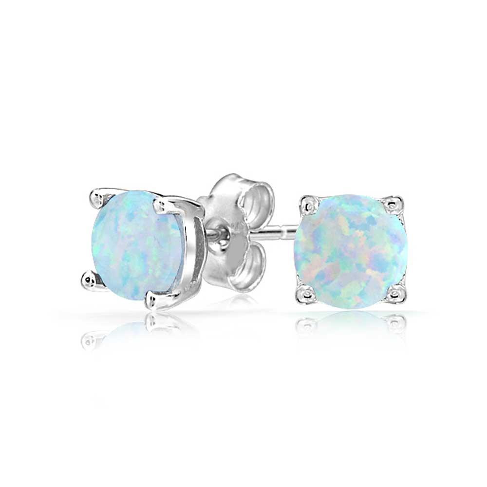 Opal Created 6mm Stud Earrings in 14K White Gold Plated, showcasing their elegant design and genuine gemstone.