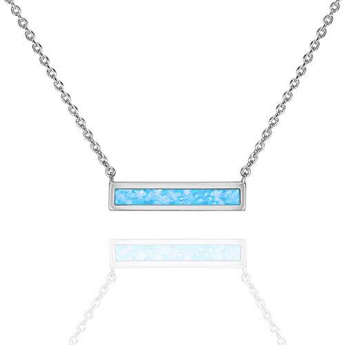 Opal Created Bar Necklace in 18K White Gold Plated, featuring a genuine opal gemstone and a comfortable fit design.