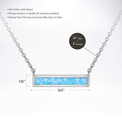 Opal Created Bar Necklace in 18K White Gold Plated, featuring a genuine opal gemstone and a comfortable fit design.