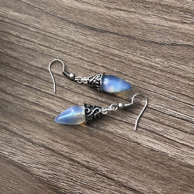 Elegant Opal Drop Earring in 18K White Gold Plated, showcasing Italian craftsmanship with a beautiful opal drop design.