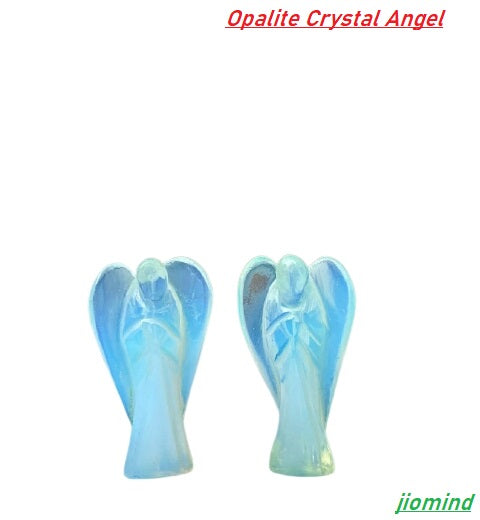 A 2-inch Opalite Crystal Angel figurine, showcasing its milky opalescent colors and delicate angelic features, perfect for emotional healing and decoration.