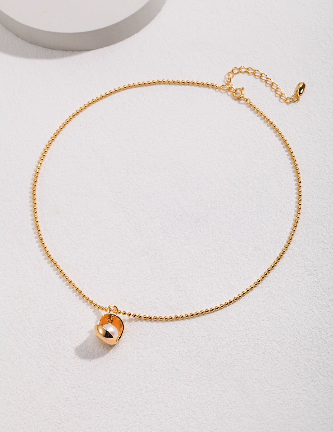 Open Ball Pearl Bead Necklace featuring natural pearls and gold vermeil chain, elegantly handcrafted for a luxurious look.