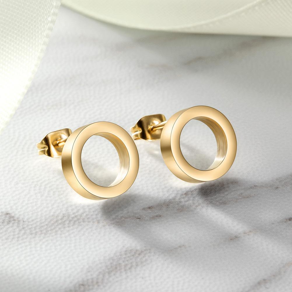 Elegant Open Circle Stud Earrings made of hypoallergenic stainless steel with 14K gold PVD plating.