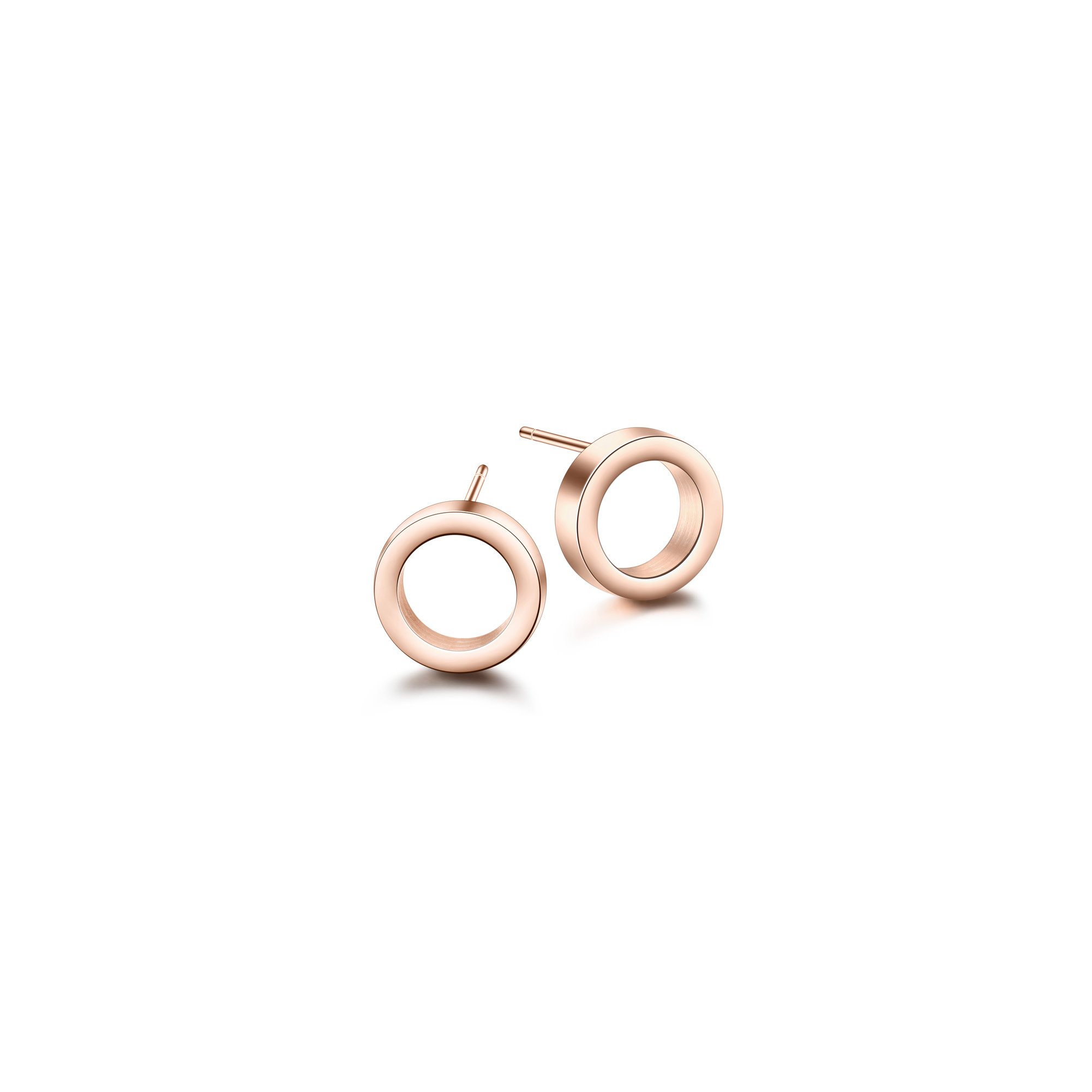 Elegant Open Circle Stud Earrings made of hypoallergenic stainless steel with 14K gold PVD plating.