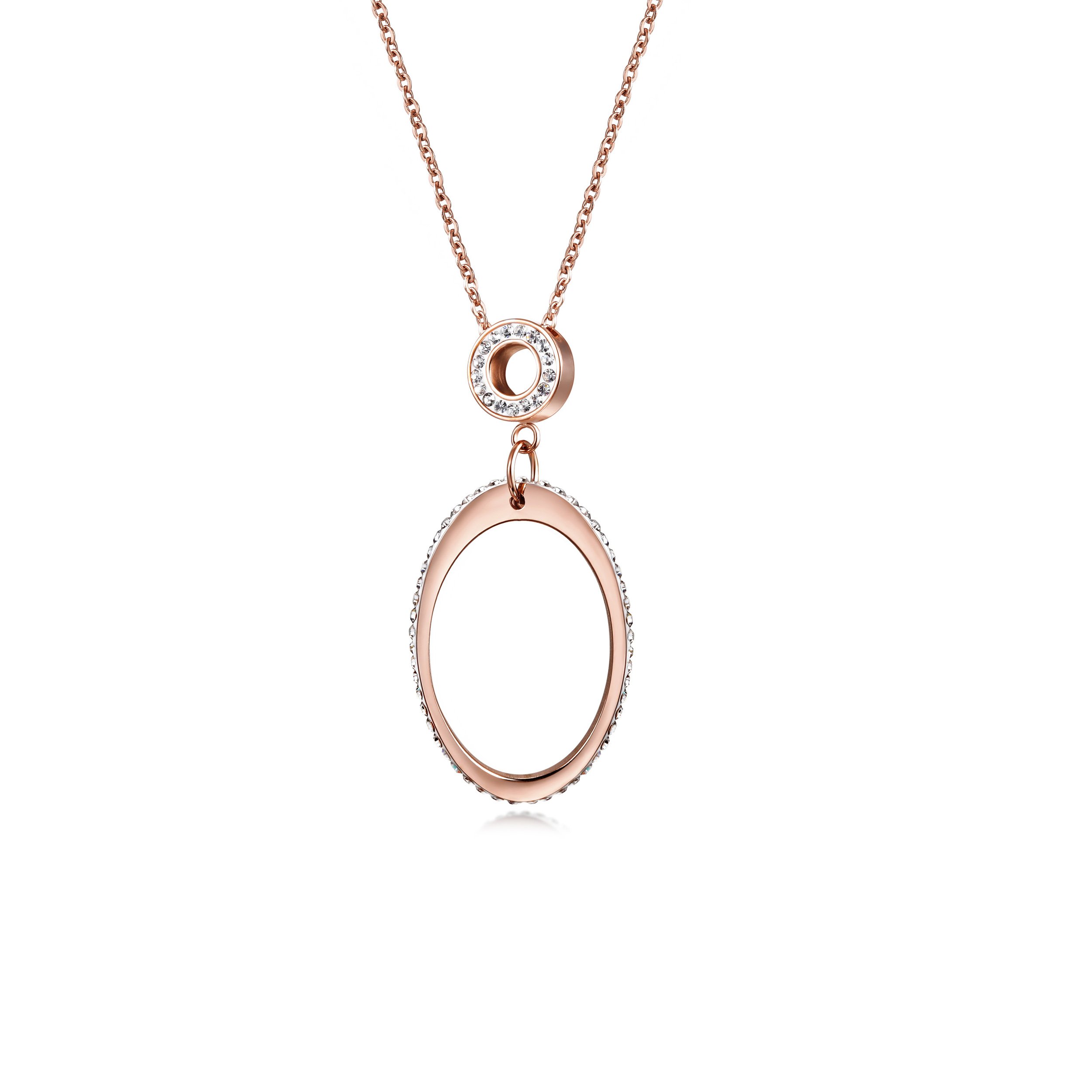 Open Oval CZ Necklace made of 316L surgical stainless steel with 14K gold PVD plating, featuring a sparkling cubic zirconia.