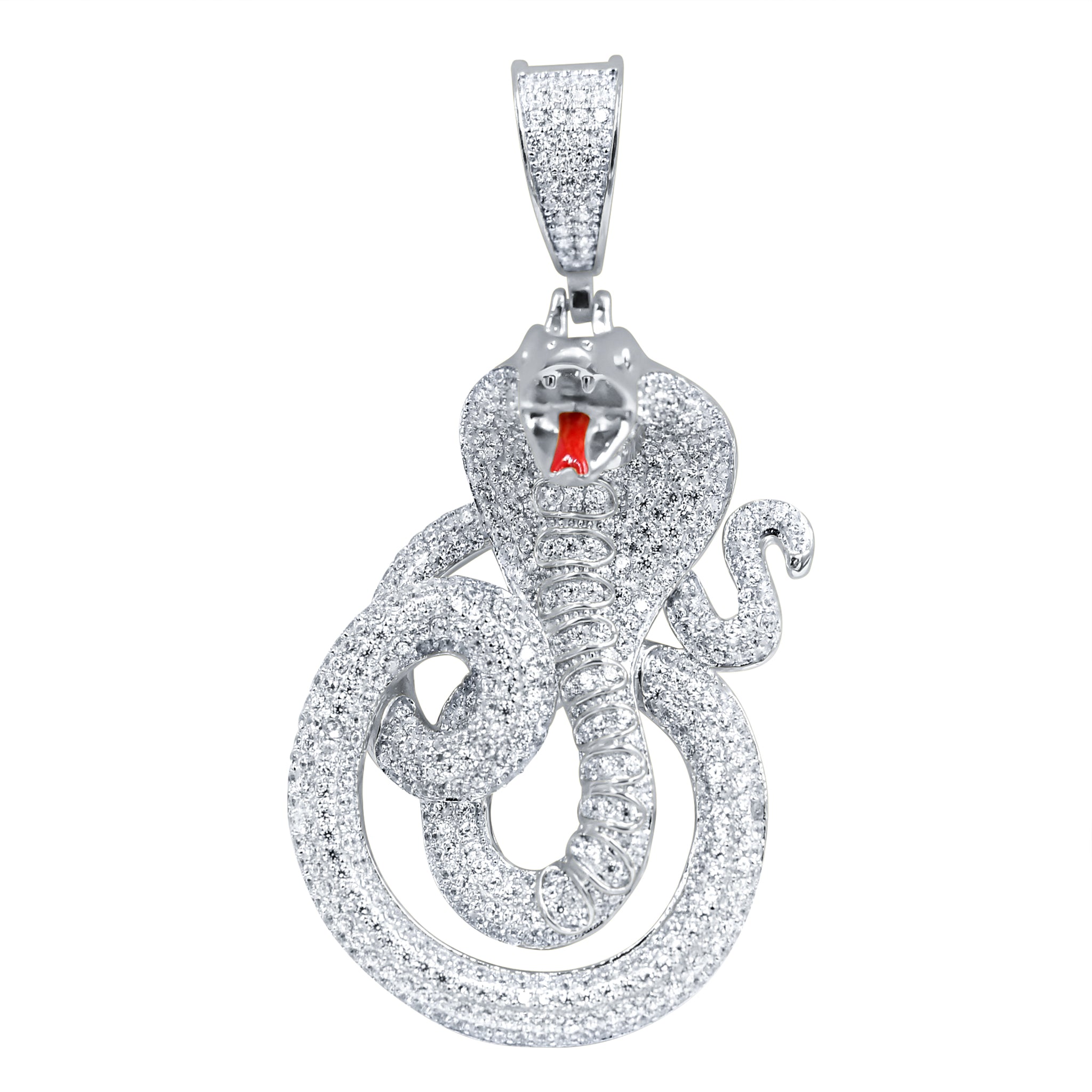 OPHIDIAN Sterling Silver Pendant featuring a snake design with cubic zircon stones, showcasing its elegant shine and craftsmanship.