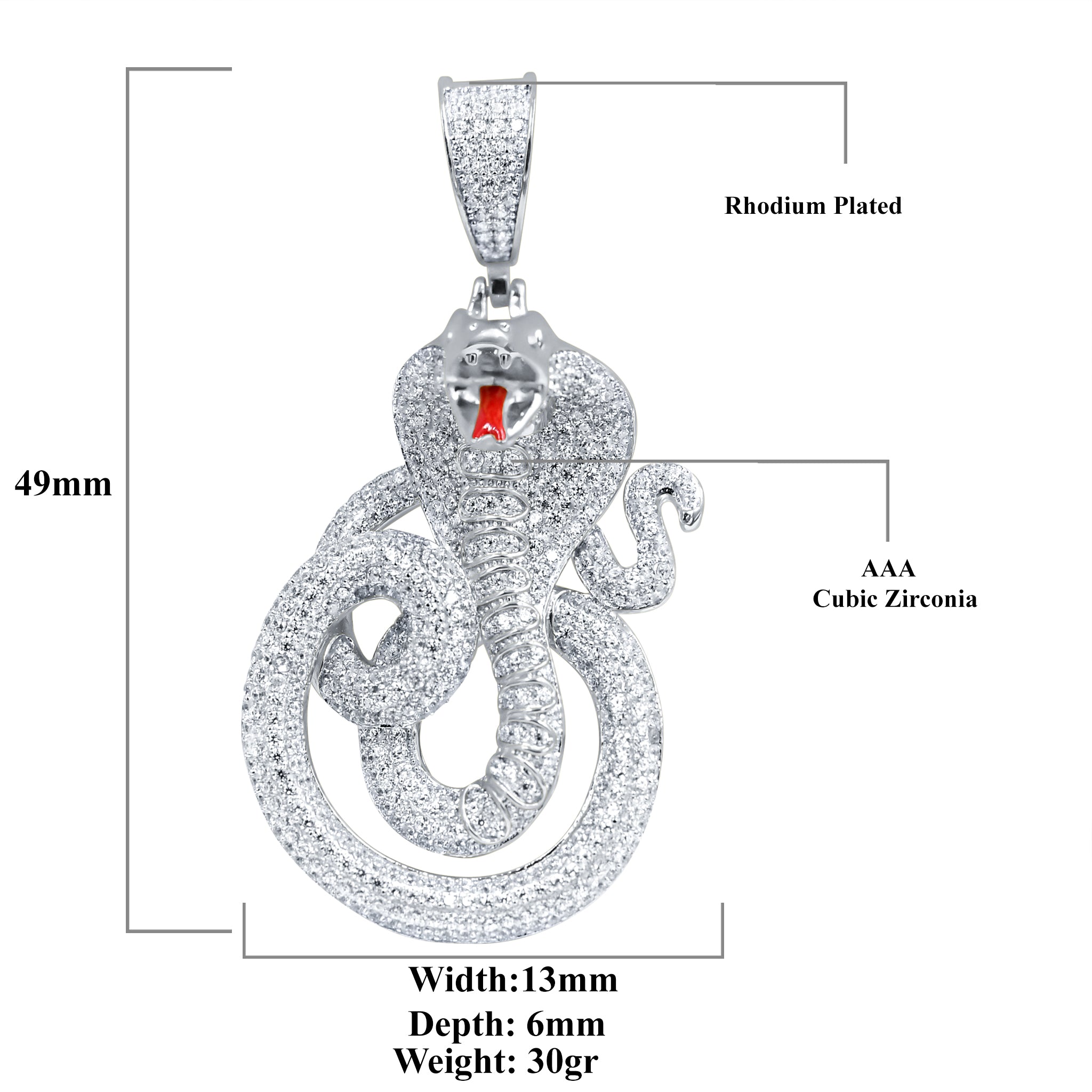 OPHIDIAN Sterling Silver Pendant featuring a snake design with cubic zircon stones, showcasing its elegant shine and craftsmanship.