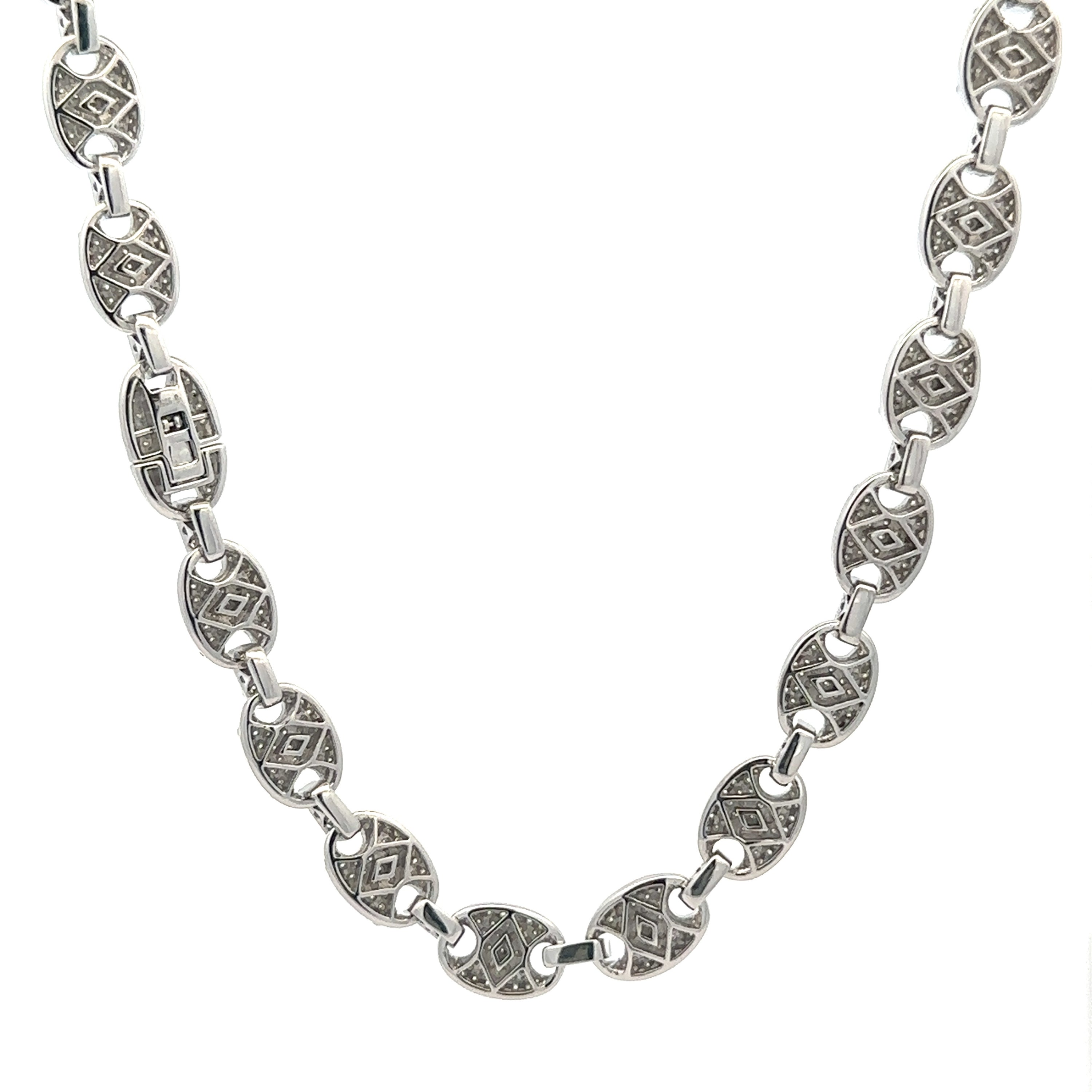 ORACULAR 4.63 CTW Rhodium Moissanite Iced Out Chain showcasing its brilliant shine and elegant design, perfect for any occasion.