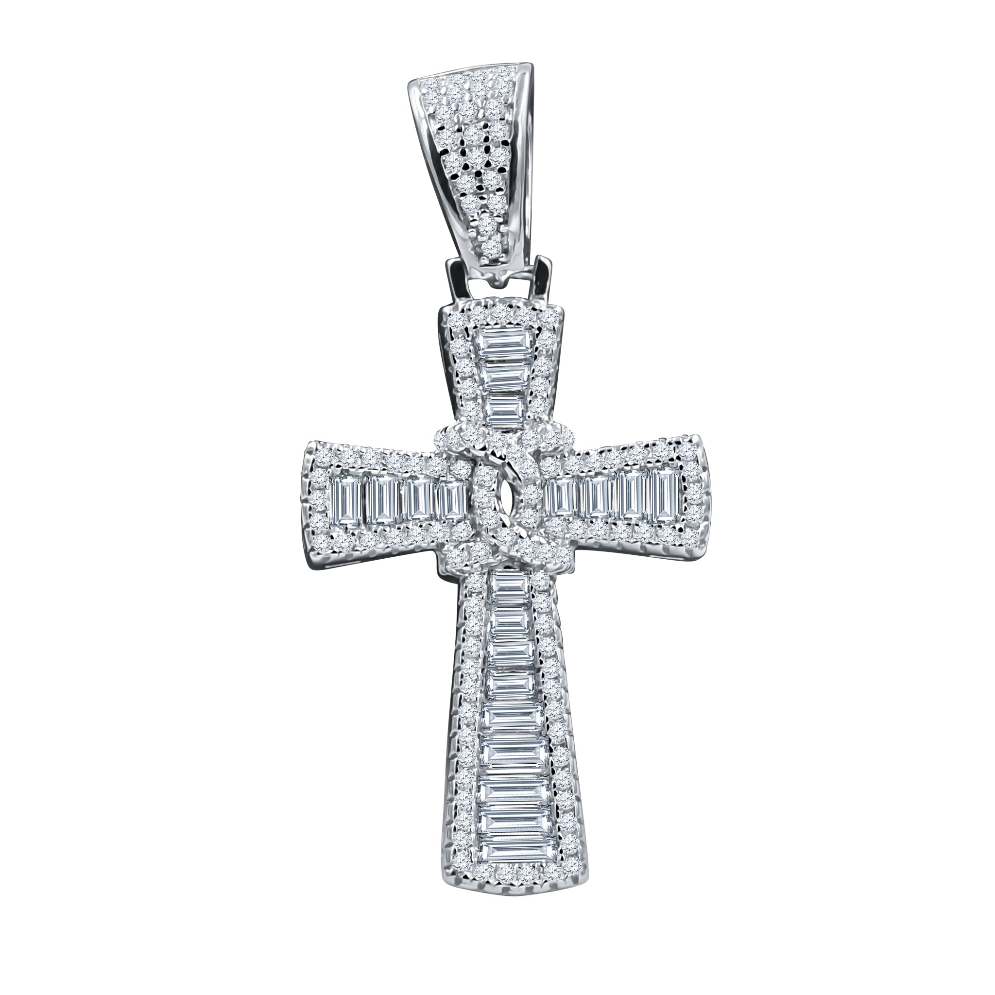 ORANDI Sterling Silver Pendant featuring a cross design embellished with cubic zircon stones, showcasing elegance and faith.