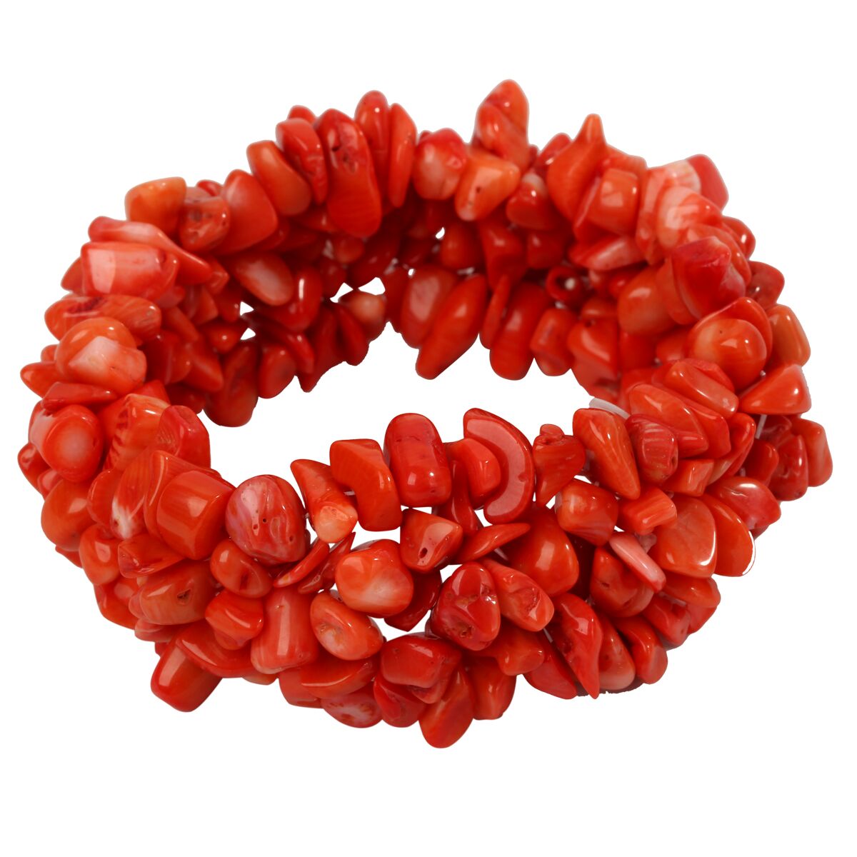 Orange Coral Stretch Cuff Bracelet featuring 5 layers of braided chunky design, handmade with precious coral stones, ideal for women and teen girls.