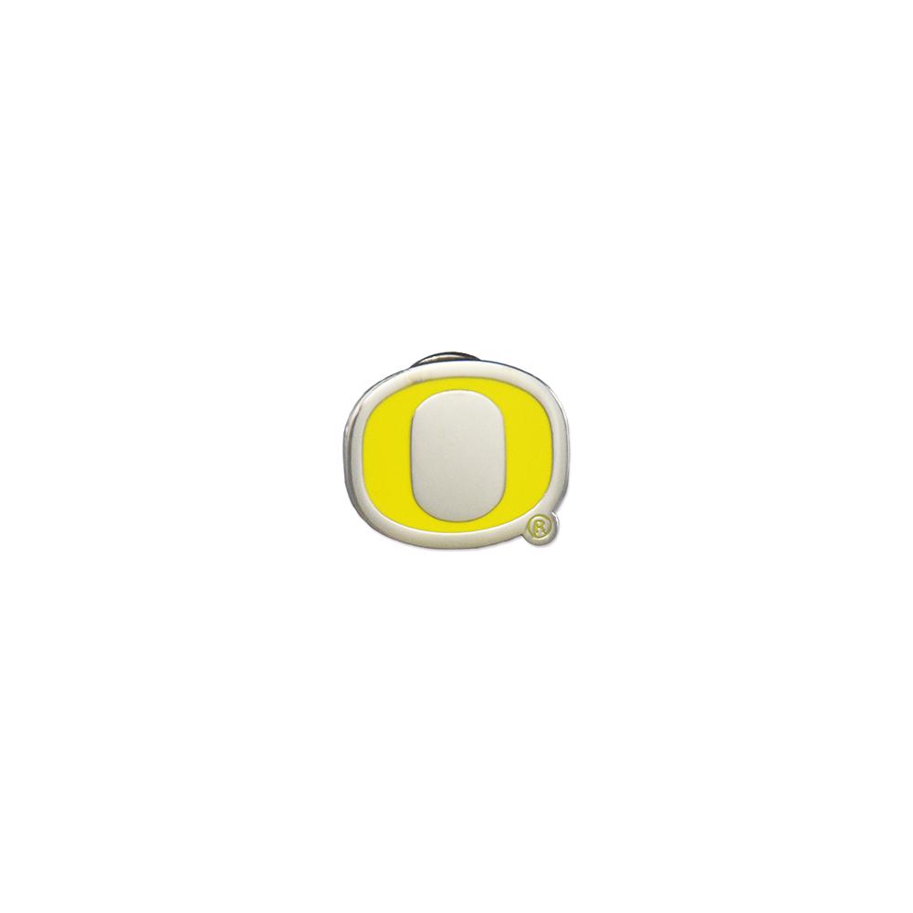 Oregon Ducks Pin Badge with silver finish, 3/4 inch size, showcasing team spirit.