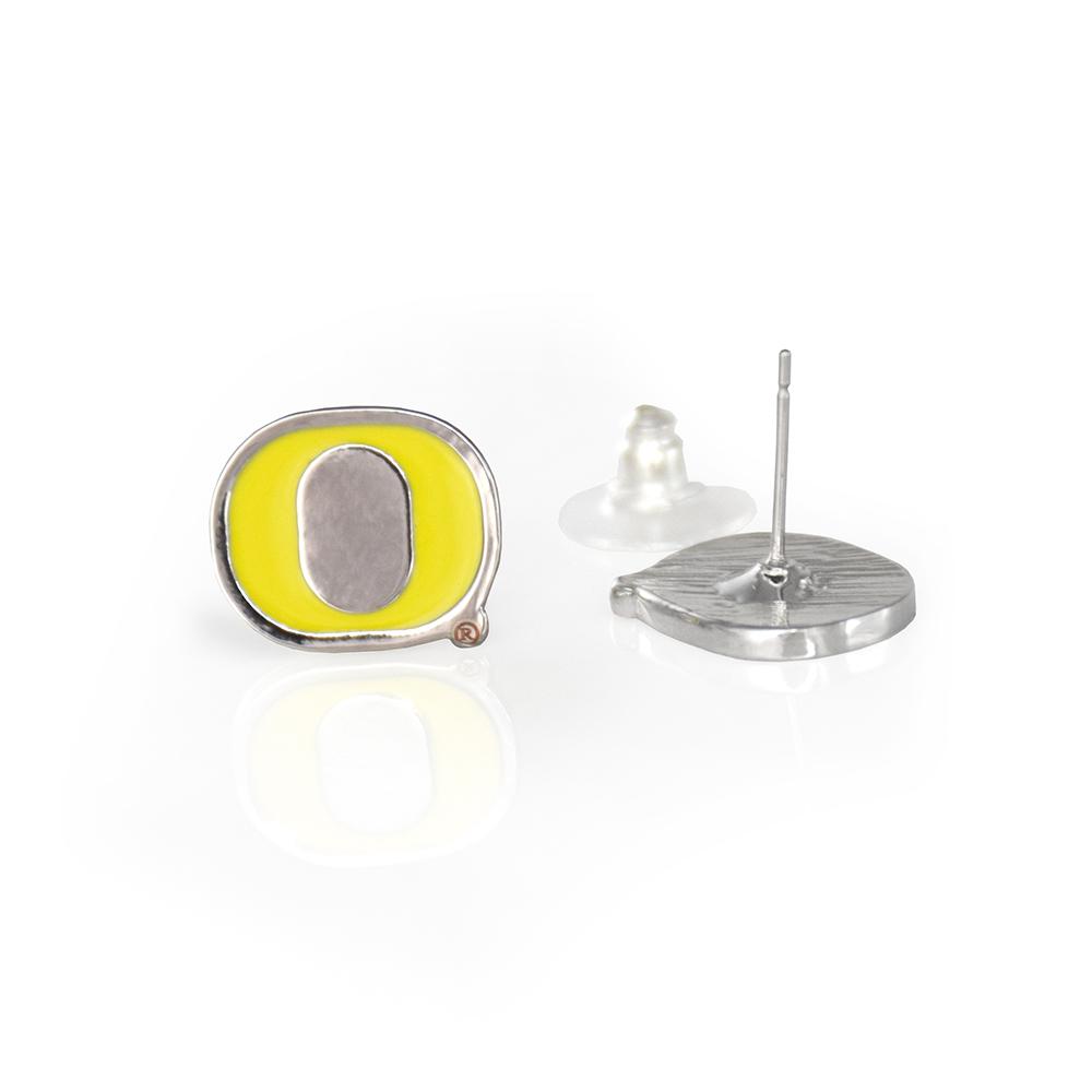 Oregon Ducks Post Earrings featuring surgical stainless steel posts, stylish design, and official team logo.