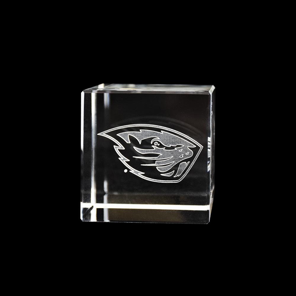 Oregon State Beavers Crystal Cube showcasing the logo inside a clear optical crystal cube with sharp cut angles.