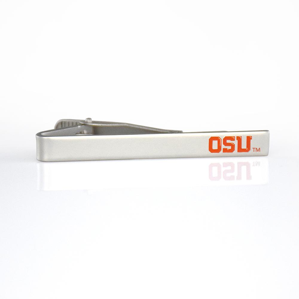 Oregon State University tie bar with a brushed finish, showcasing the school's logo.