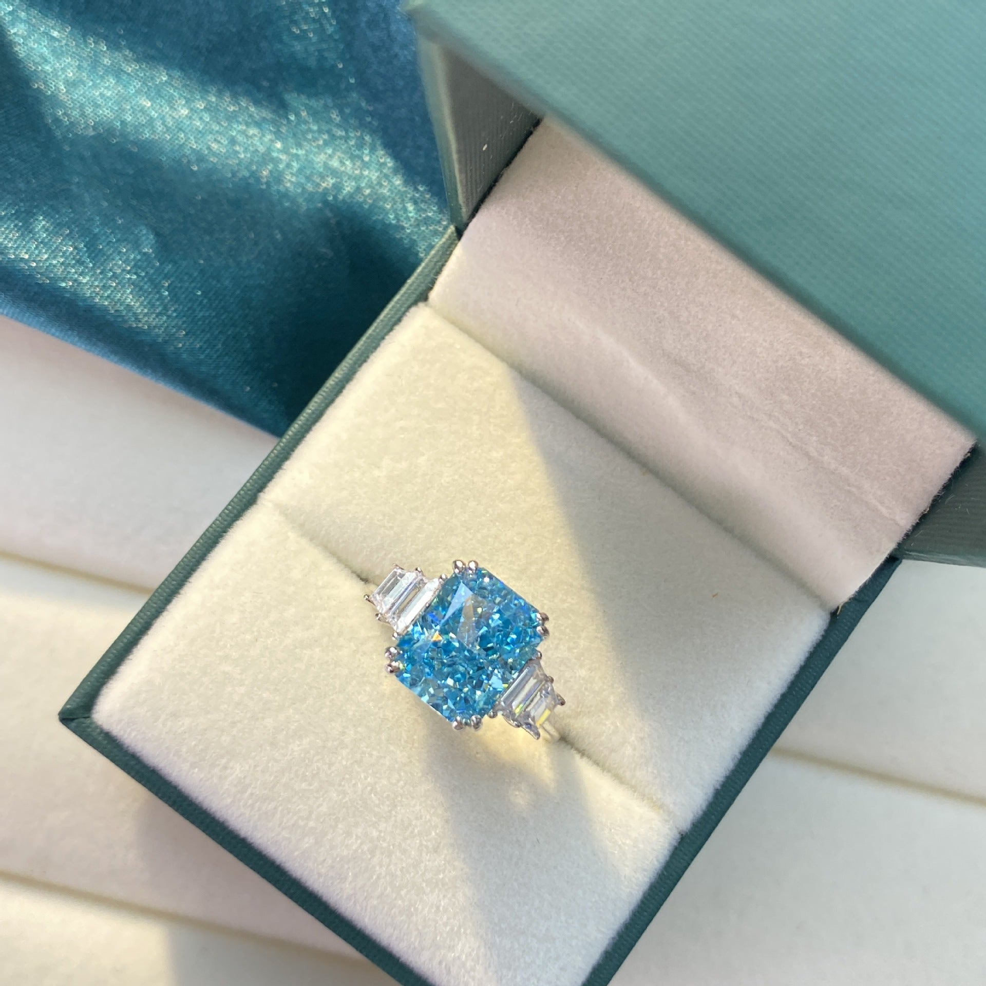 Elegant Original Design High Imitation Paraiba Tourmaline Ring featuring 925 sterling silver and white sapphire accents.