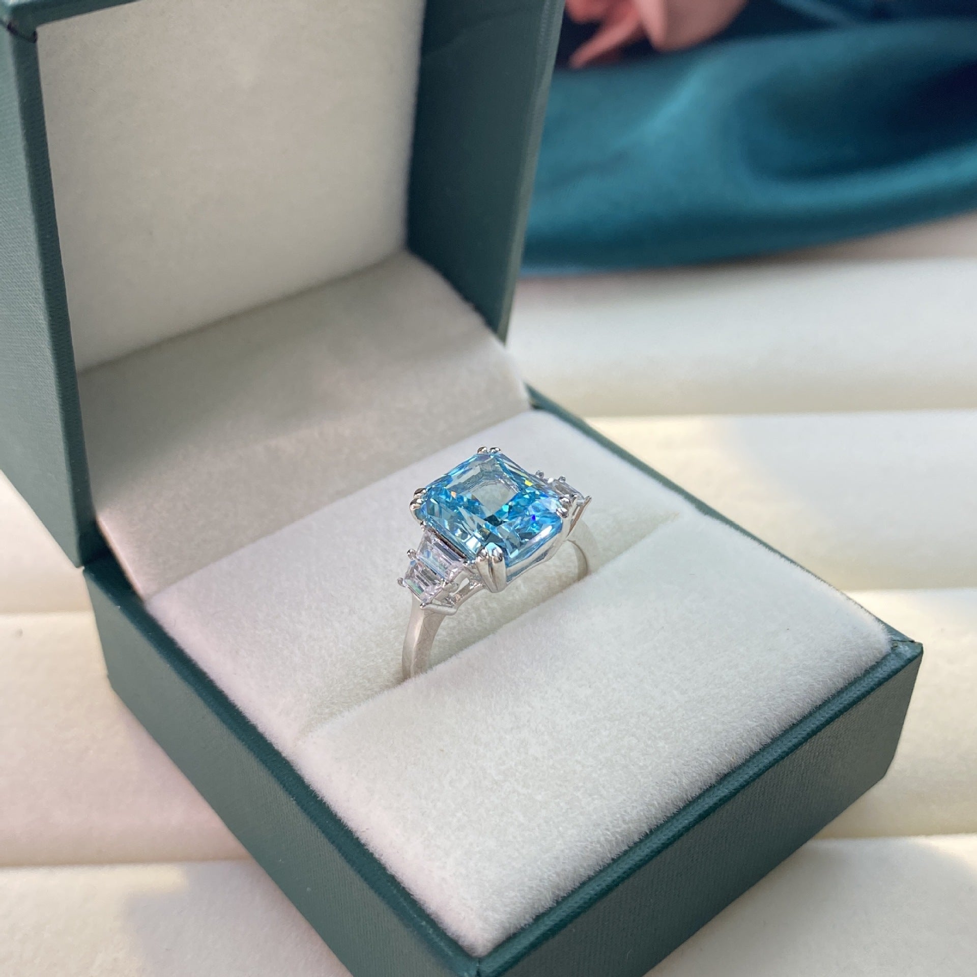 Elegant Original Design High Imitation Paraiba Tourmaline Ring featuring 925 sterling silver and white sapphire accents.