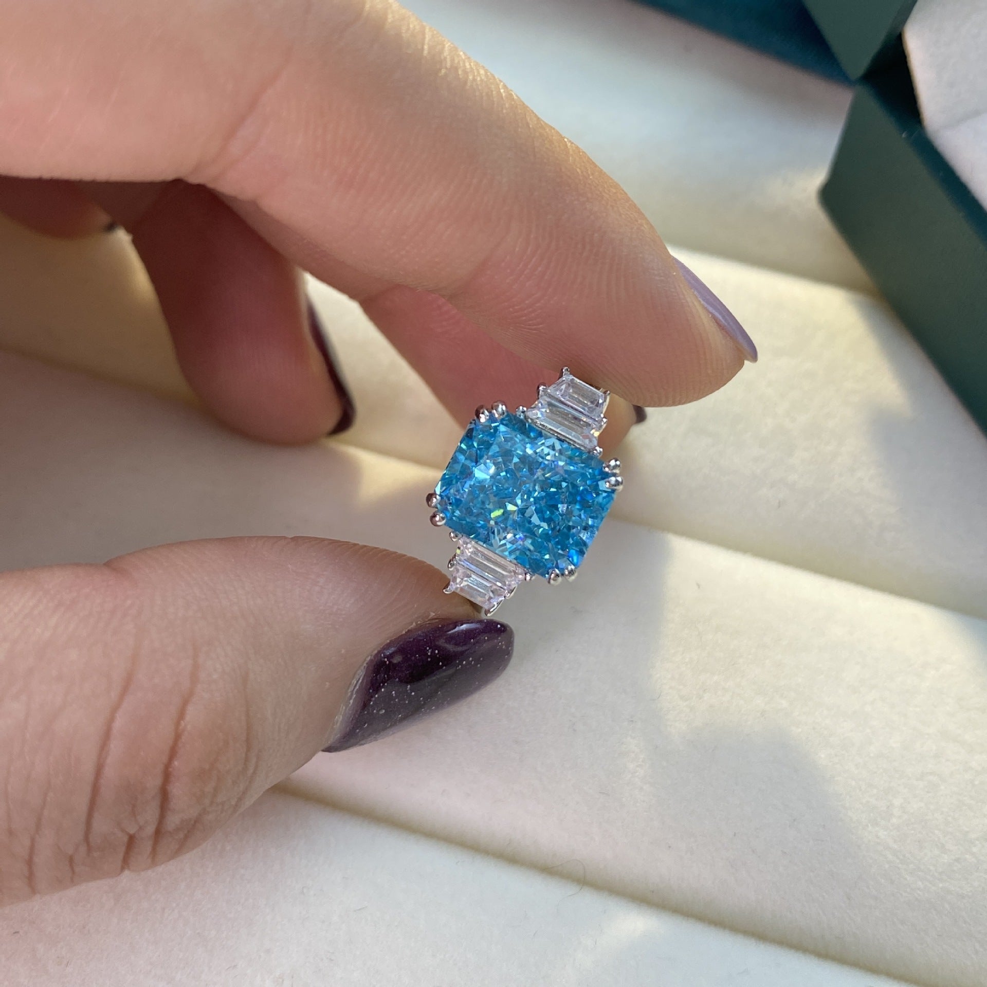 Elegant Original Design High Imitation Paraiba Tourmaline Ring featuring 925 sterling silver and white sapphire accents.