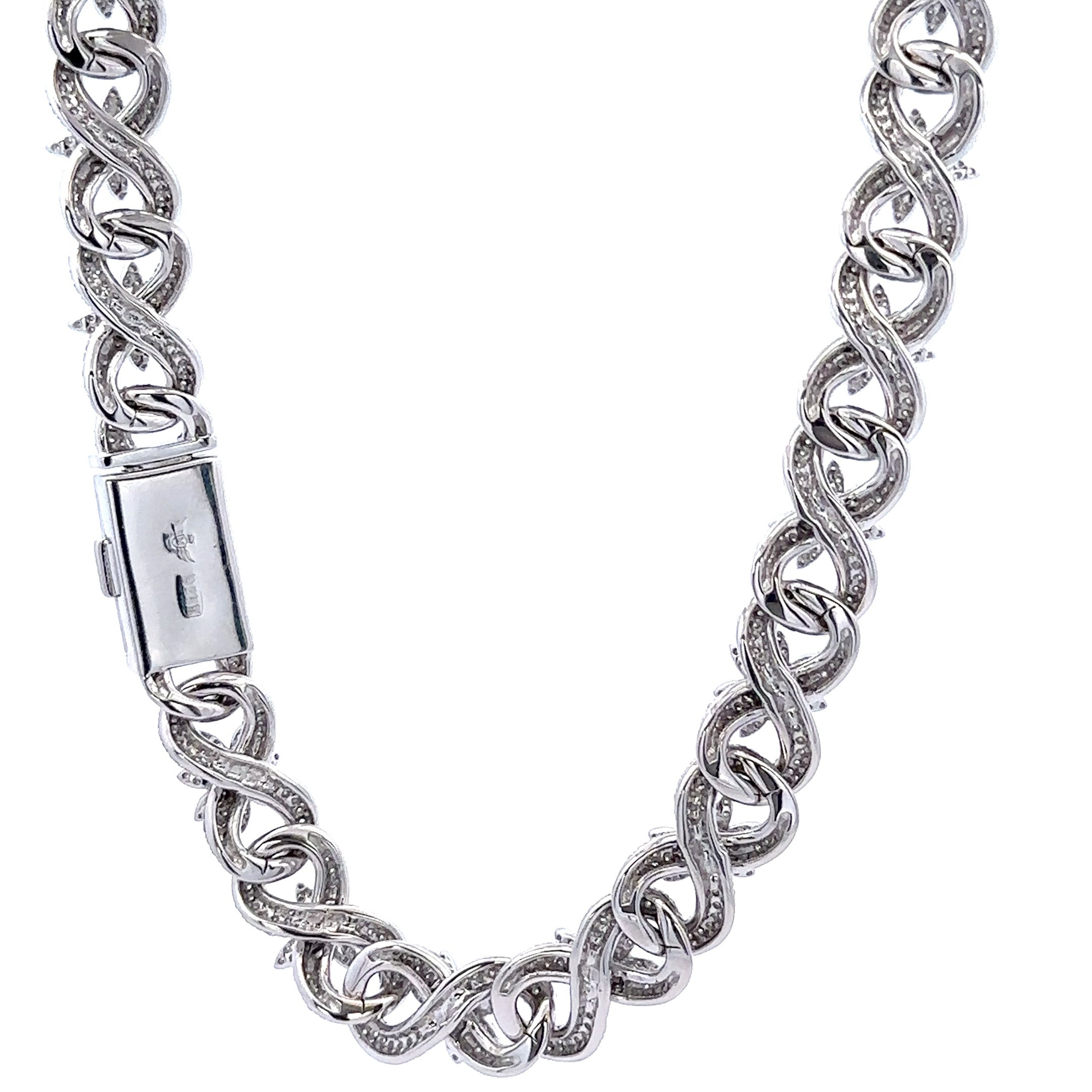 ORIN 12.70 CTW Rhodium Moissanite Iced Out Chain showcasing brilliant Moissanite stones set in a luxurious rhodium-coated design.