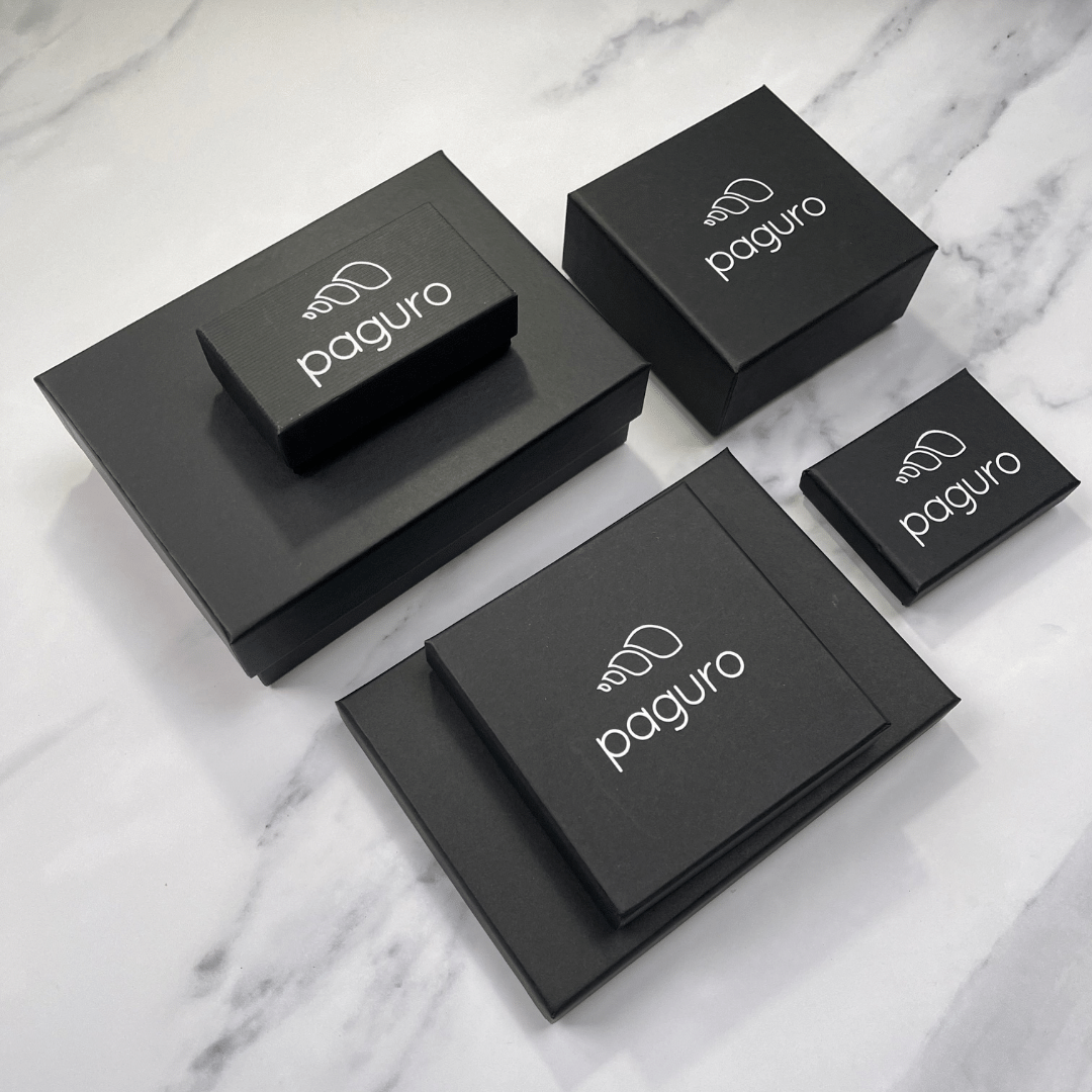 Orion Rubber Necklace made from upcycled inner tubes, featuring a geometric design and lightweight construction, displayed in a luxury gift box.