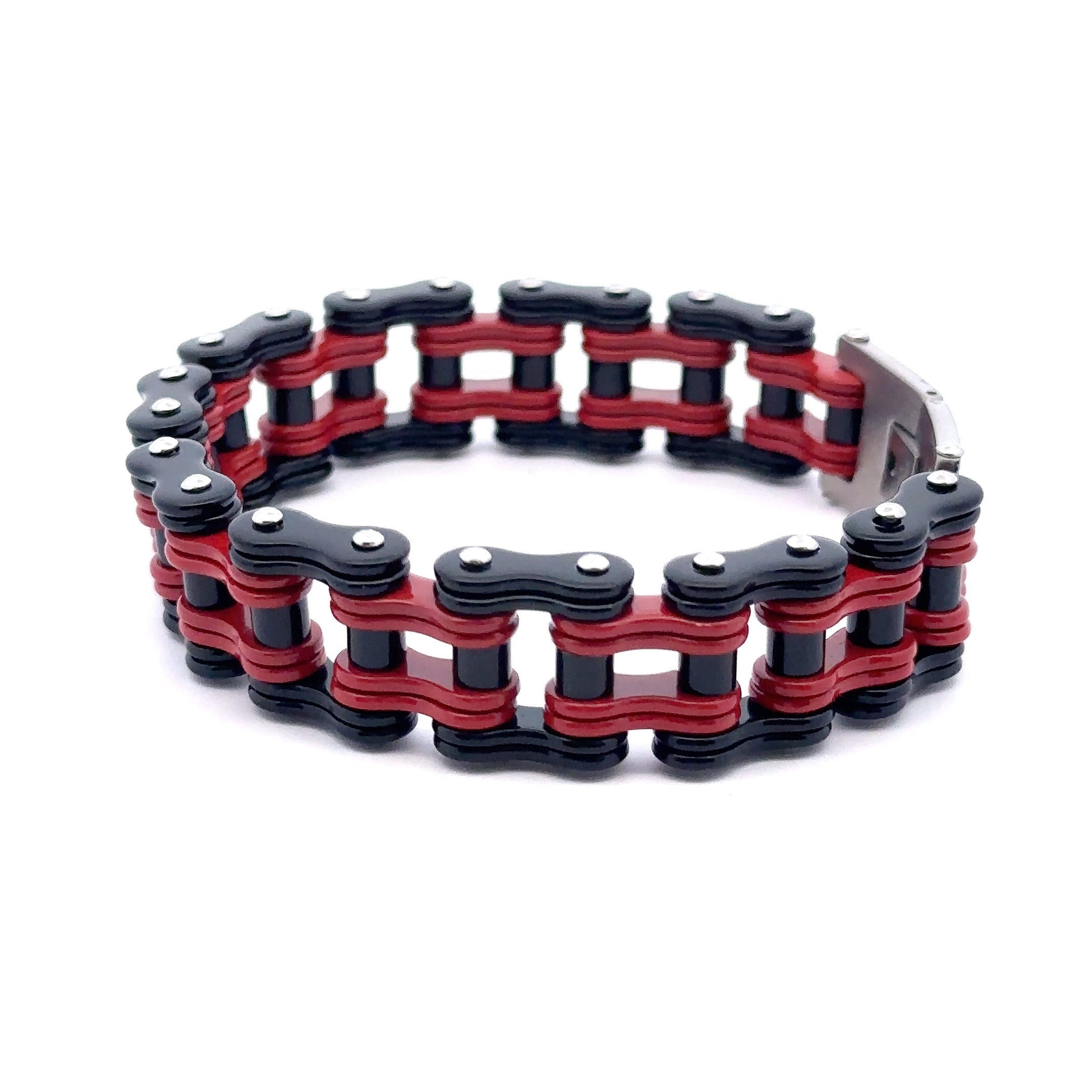 OSCURO Steel Red Black Iced Out Bracelet featuring a modern design with sparkling stones, perfect for enhancing any outfit.