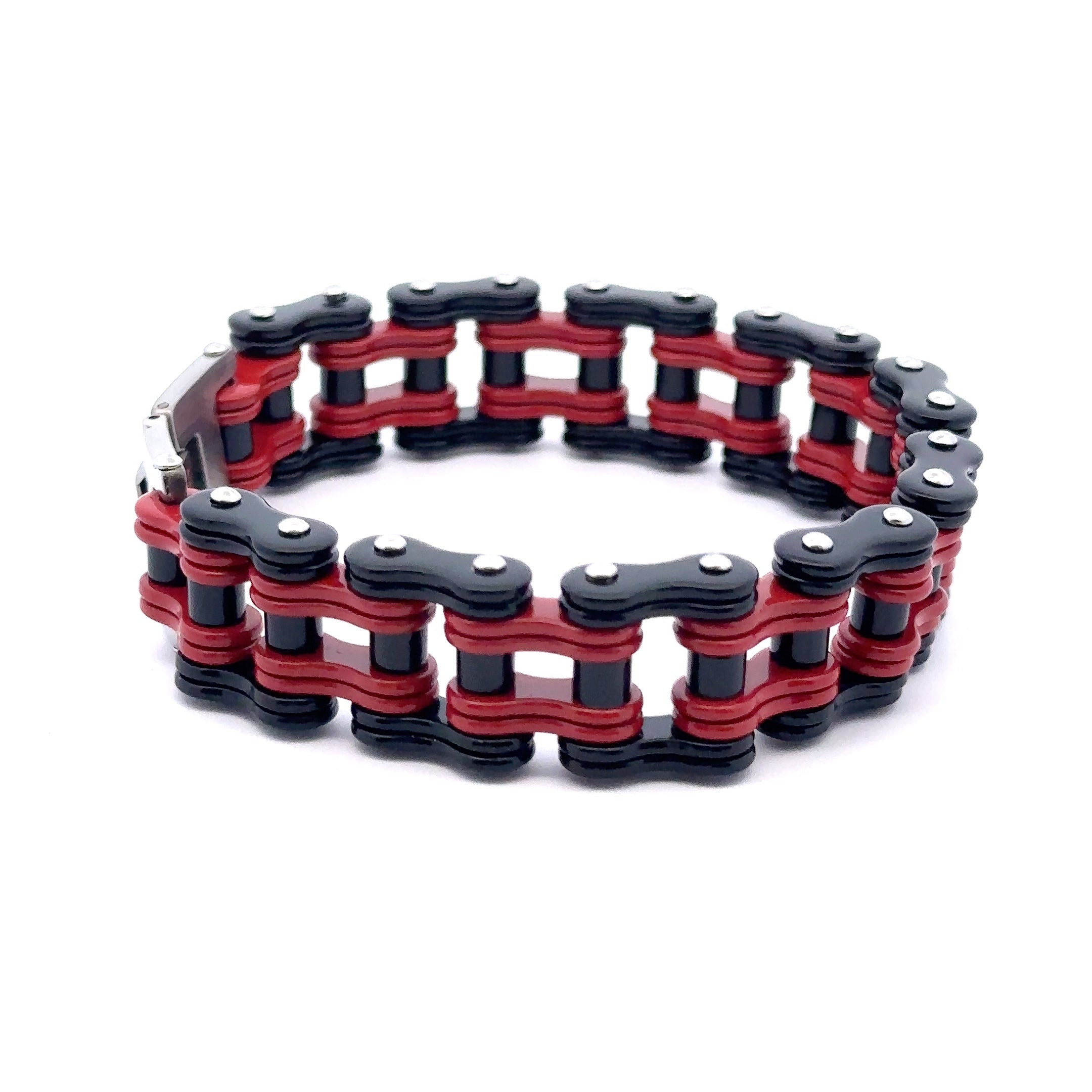 OSCURO Steel Red Black Iced Out Bracelet featuring a modern design with sparkling stones, perfect for enhancing any outfit.