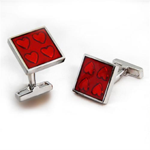 OT581 Rhodium Brass Cufflink featuring a vibrant Siam epoxy stone, showcasing a luxurious finish and elegant design.