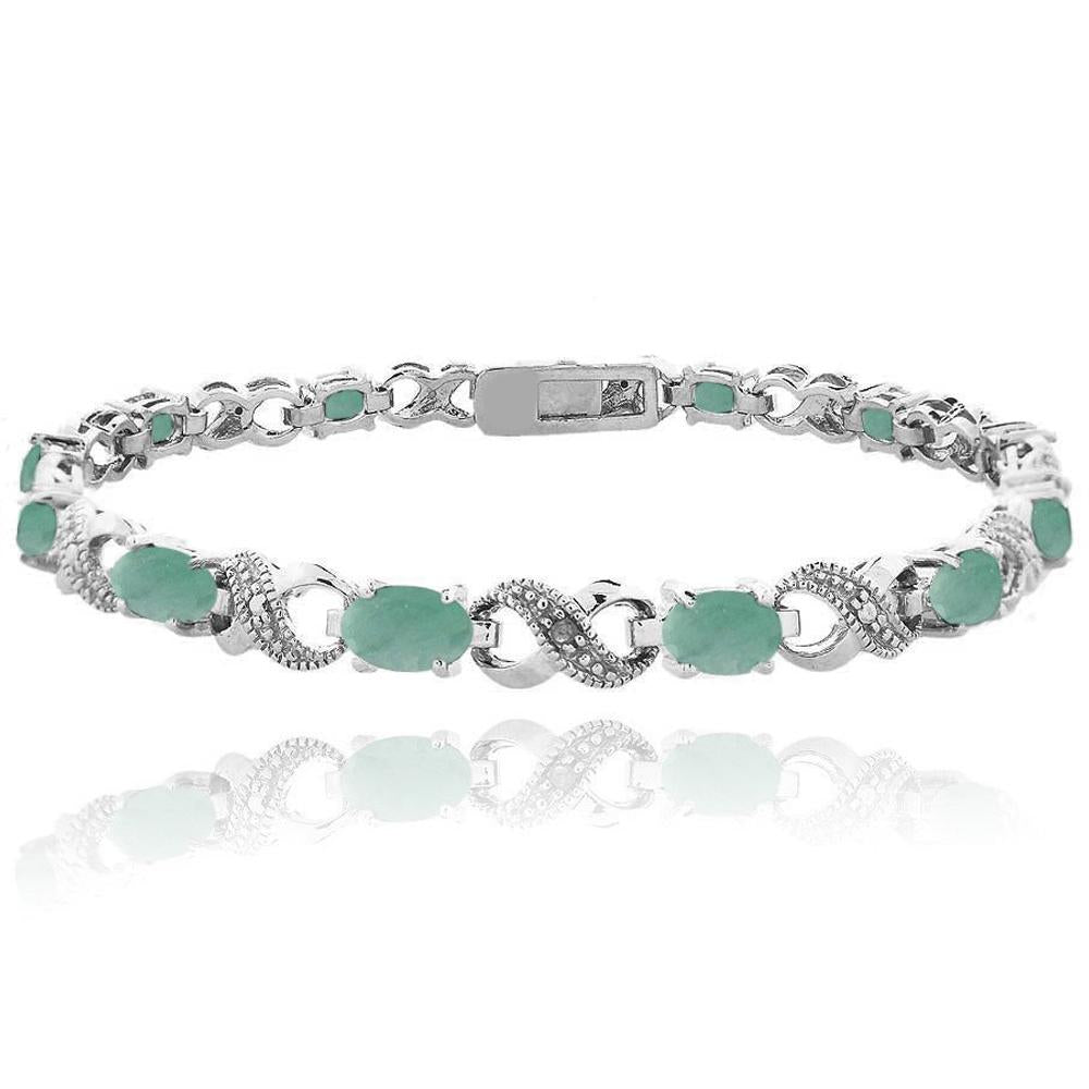 Oval Cut 6.00 CTTW Gemstone Infinity Shaped Bracelet in 18K White Gold, featuring simulated gemstones in an elegant infinity design.