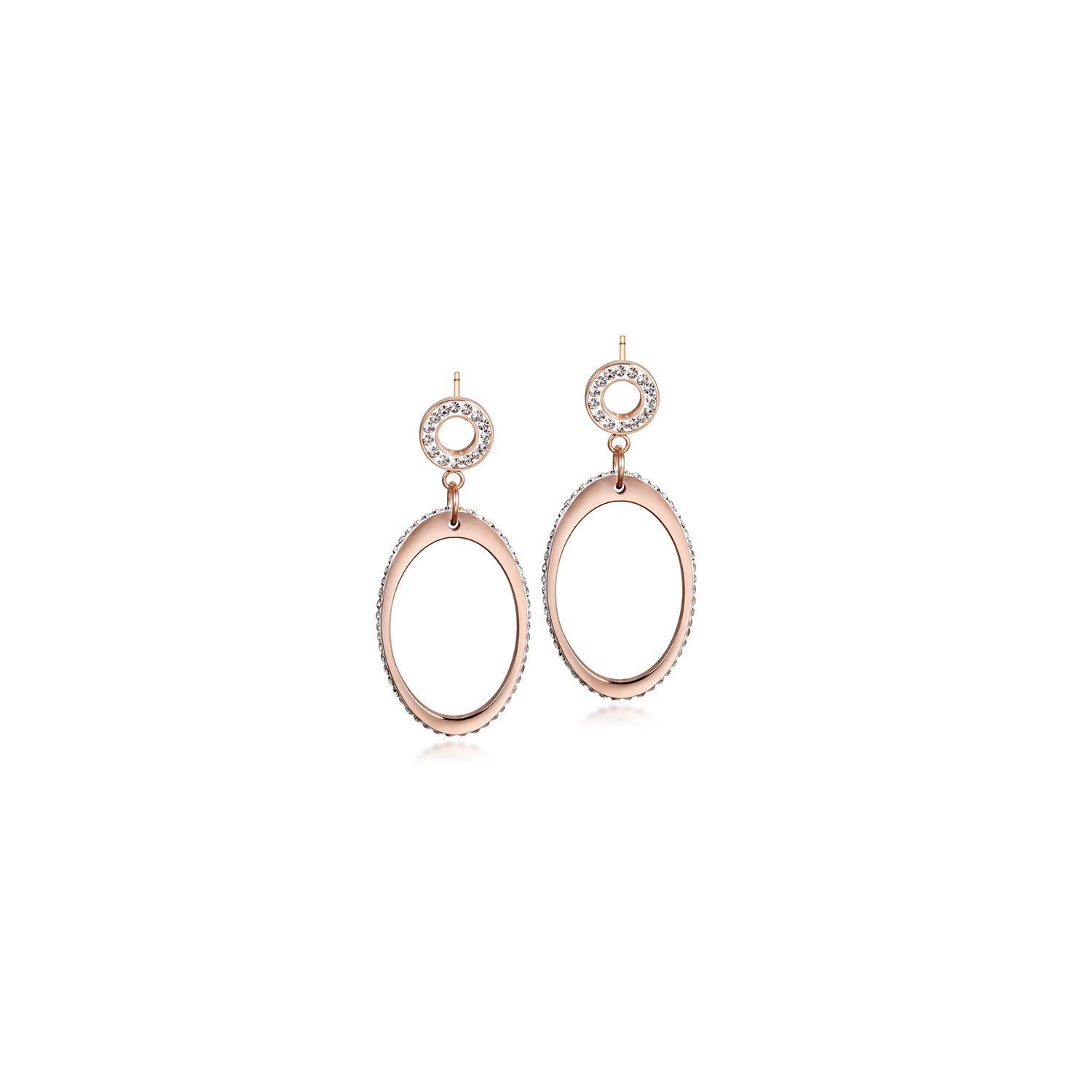 Elegant oval dangle earrings made of stainless steel with gold plating, showcasing a stylish design suitable for everyday wear.