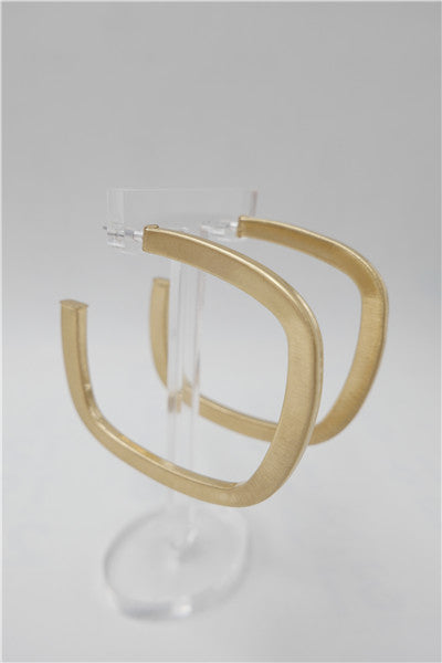 Overall Luxe Square Hoop Earrings with satin finish gold plating in an open square shape, showcasing their lightweight design.