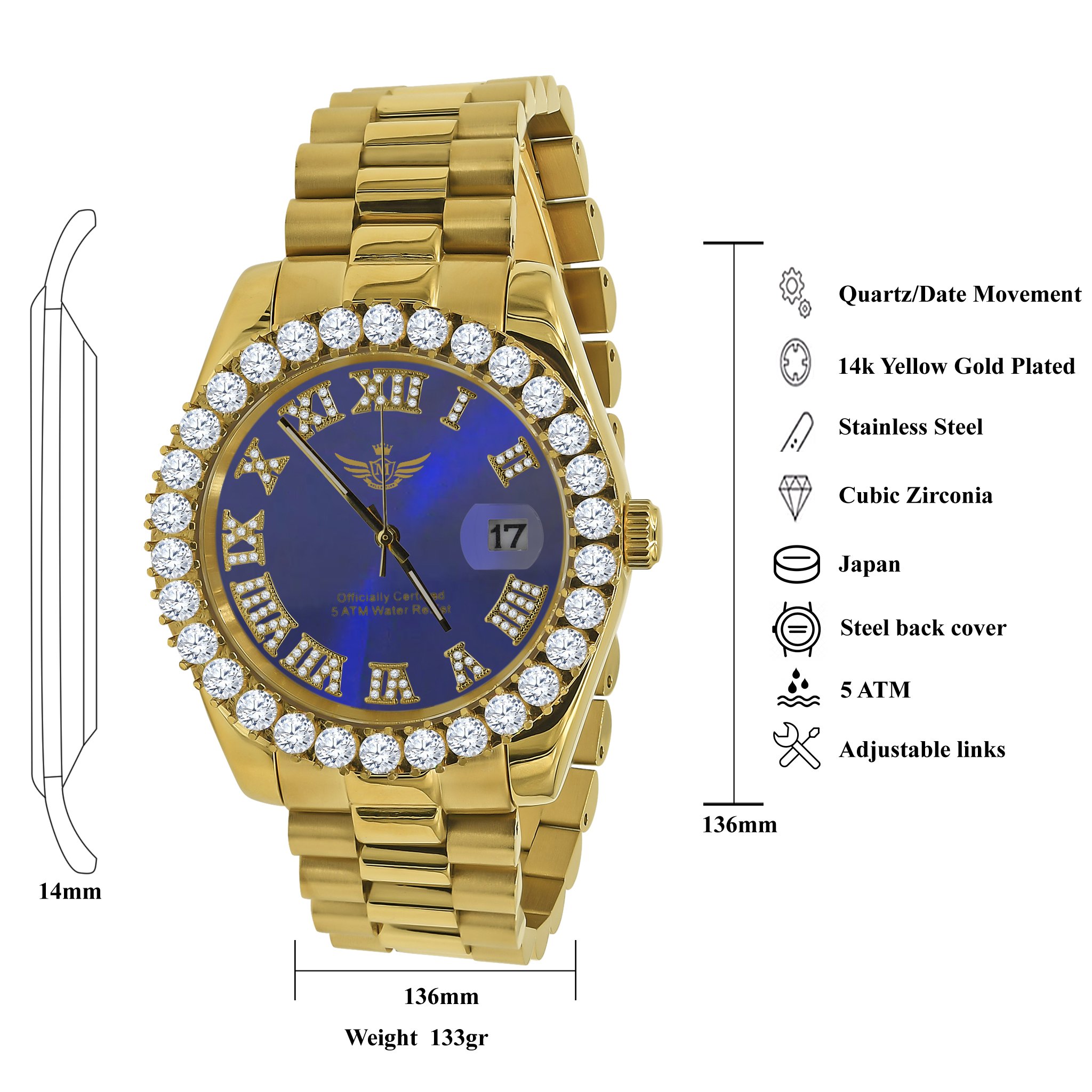 OVERLORD Steel CZ Watch featuring cubic zirconia and stainless steel design, showcasing elegance and durability.