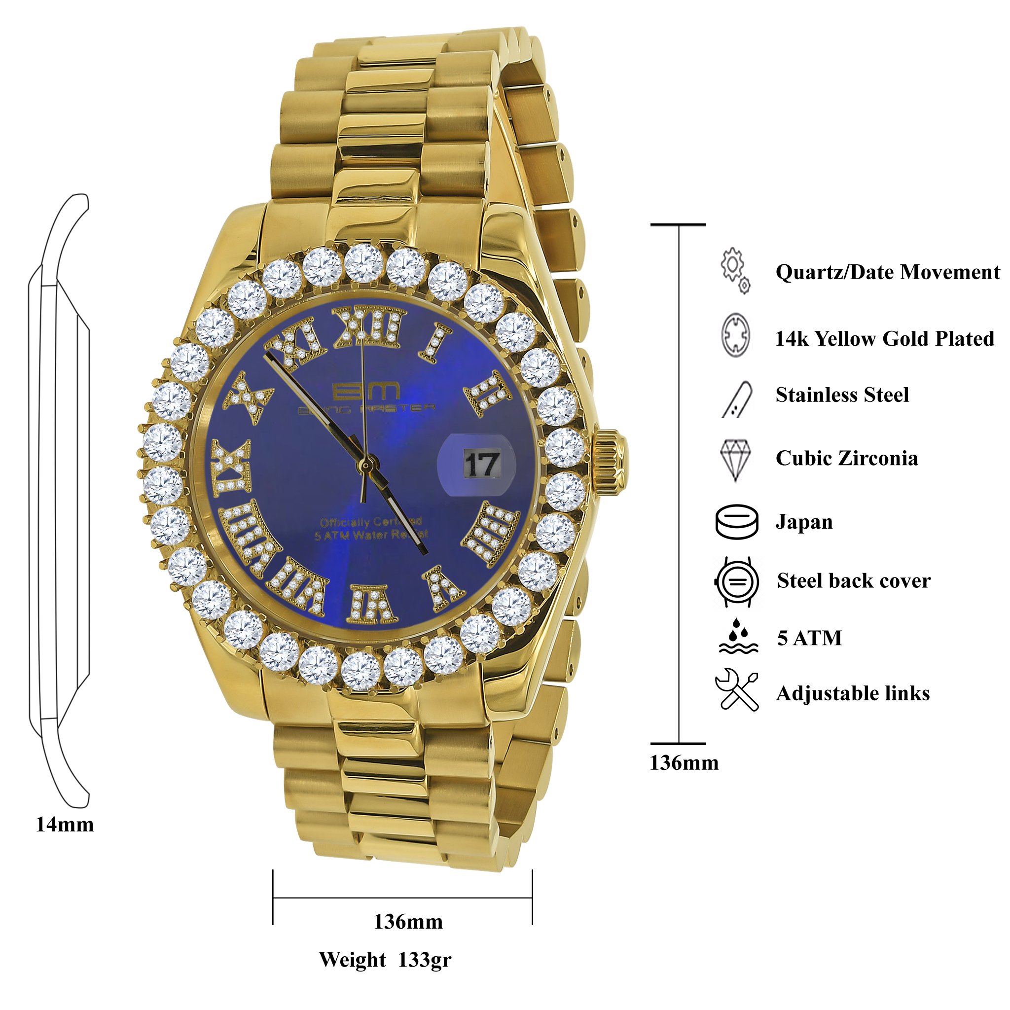 OVERLORD Steel CZ Watch featuring cubic zirconia and stainless steel design, showcasing elegance and durability.