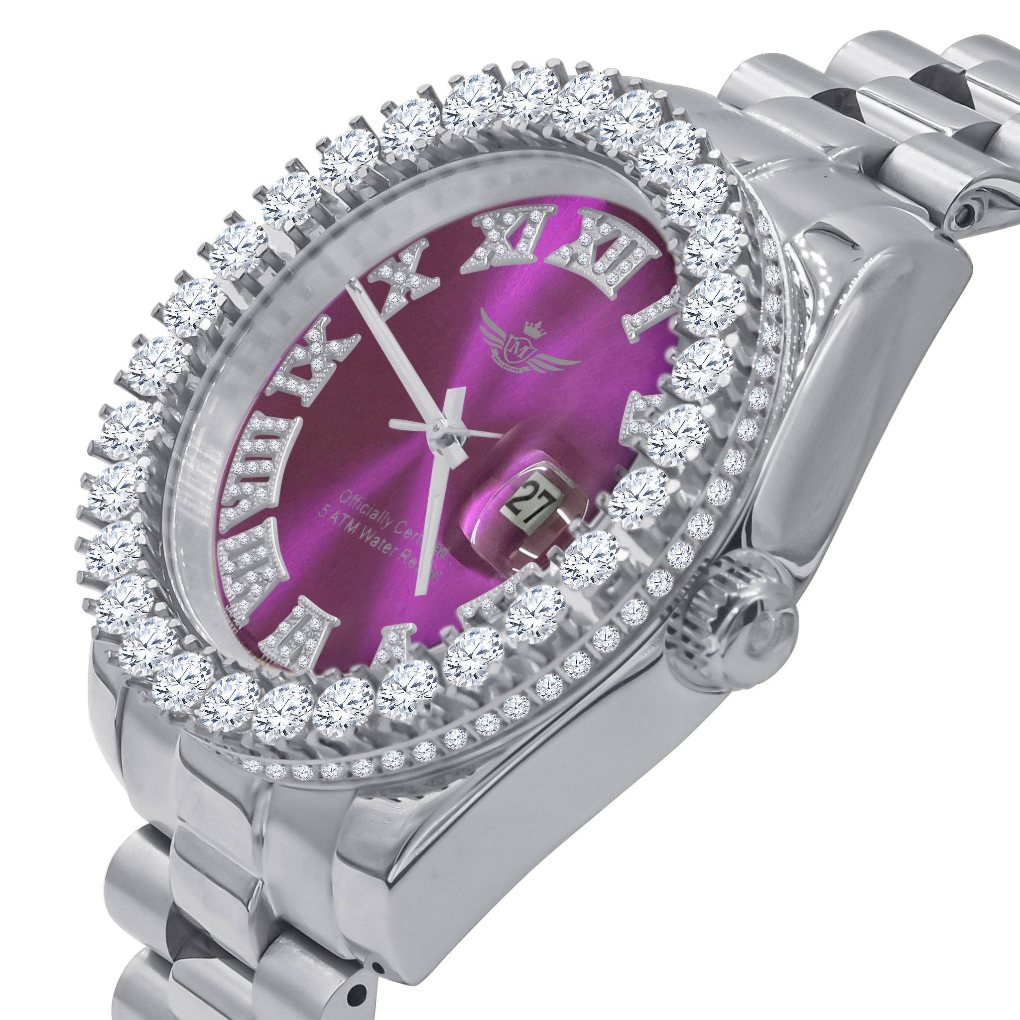 OVERLORD Steel CZ Watch featuring cubic zirconia, stainless steel, and adjustable links, elegantly designed for style and durability.