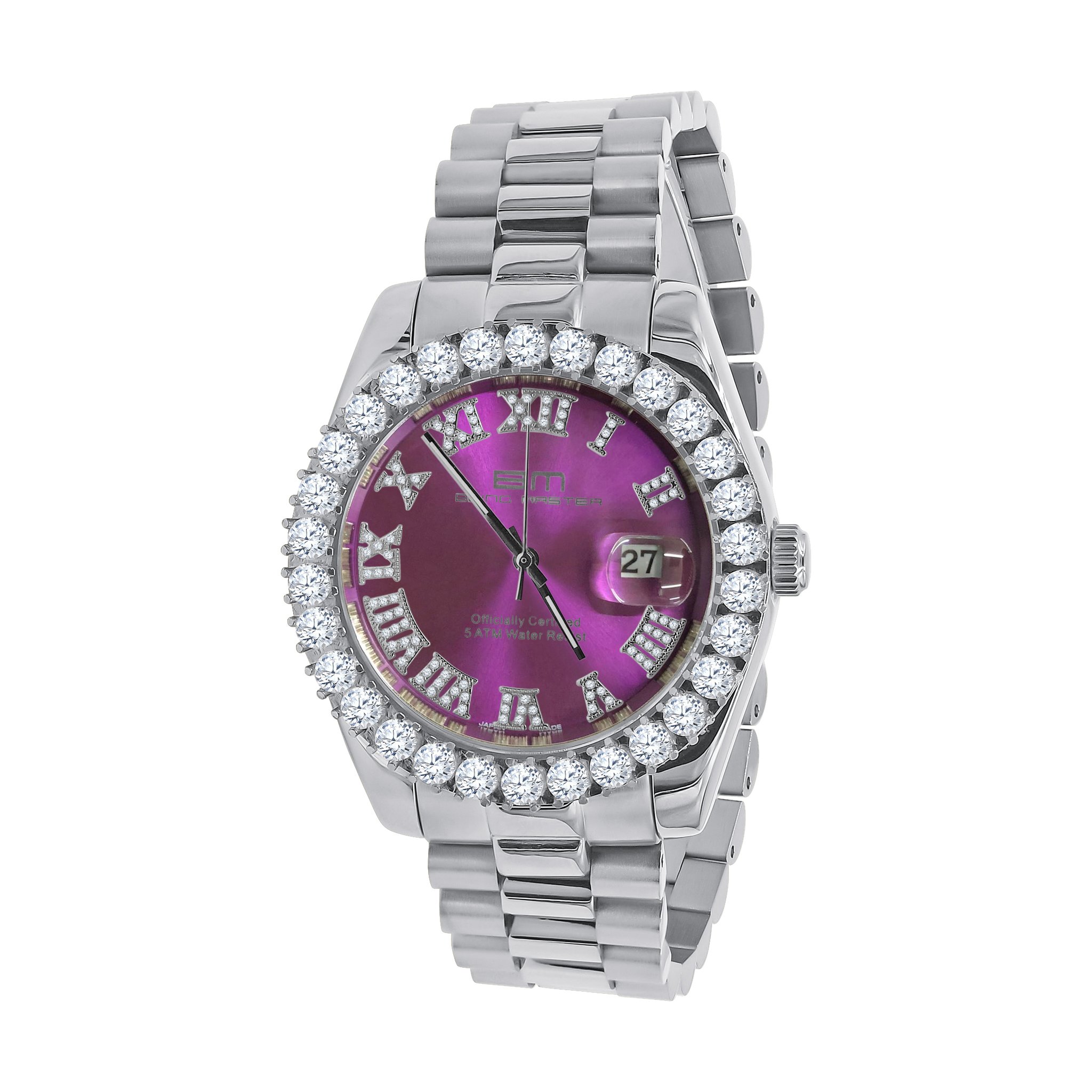 OVERLORD Steel CZ Watch featuring cubic zirconia, stainless steel, and adjustable links, elegantly designed for style and durability.