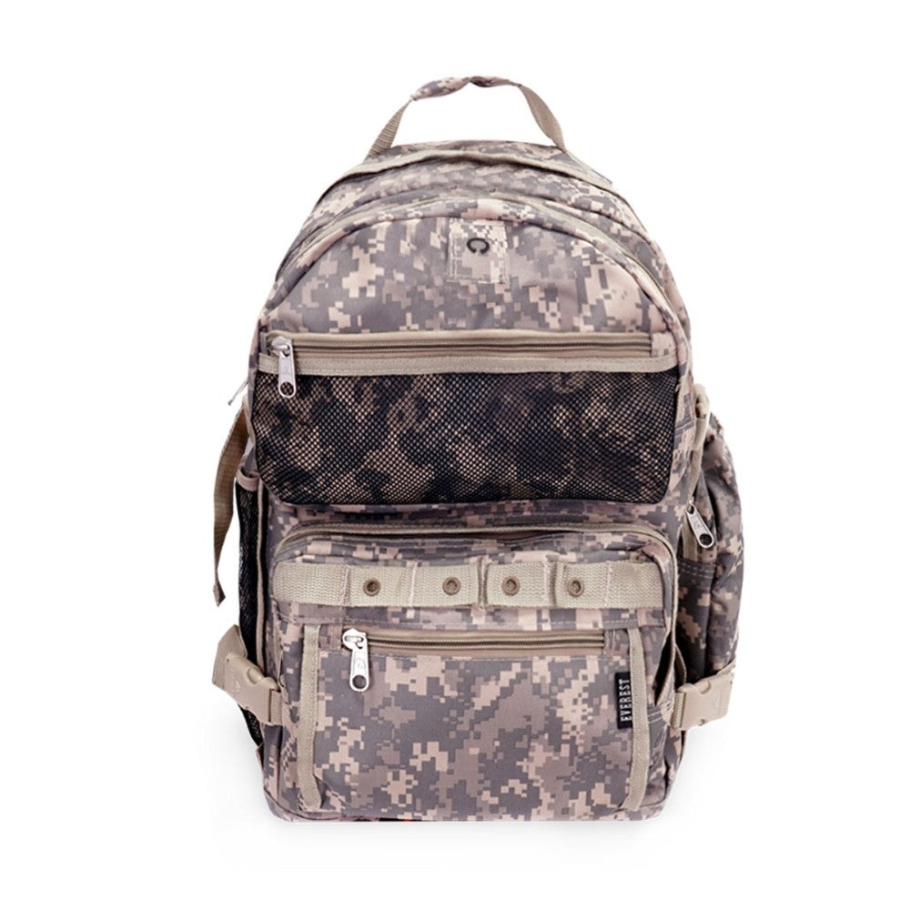 Oversize Digital Camo Backpack featuring padded straps and front zippered pocket in a stylish digital camouflage print.