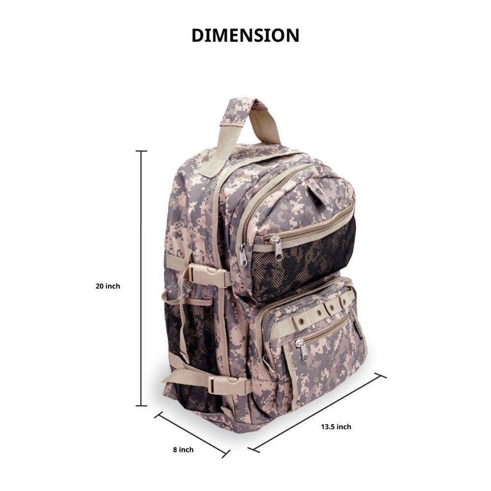 Oversize Digital Camo Backpack featuring padded straps and front zippered pocket in a stylish digital camouflage print.