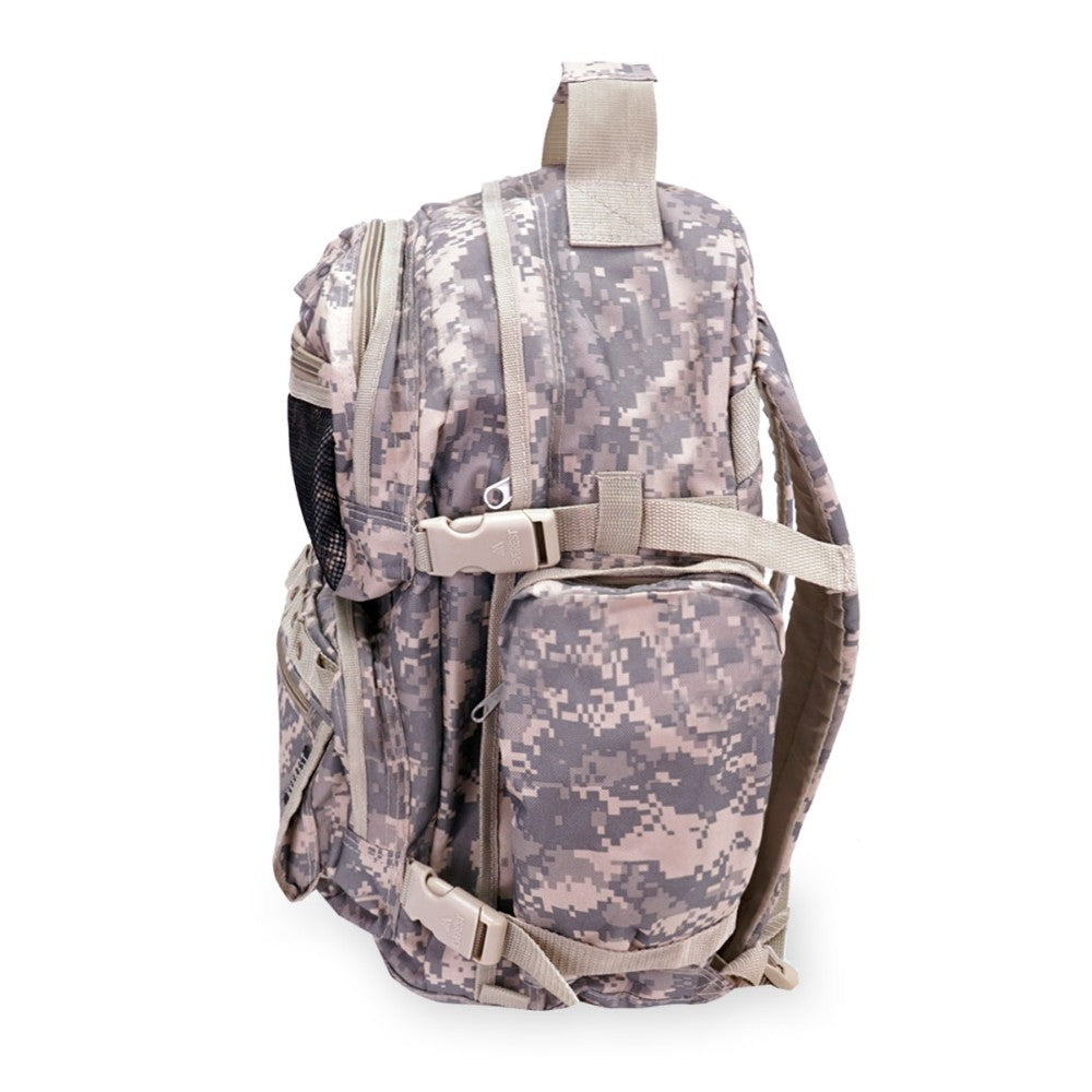 Oversize Digital Camo Backpack featuring padded straps and front zippered pocket in a stylish digital camouflage print.