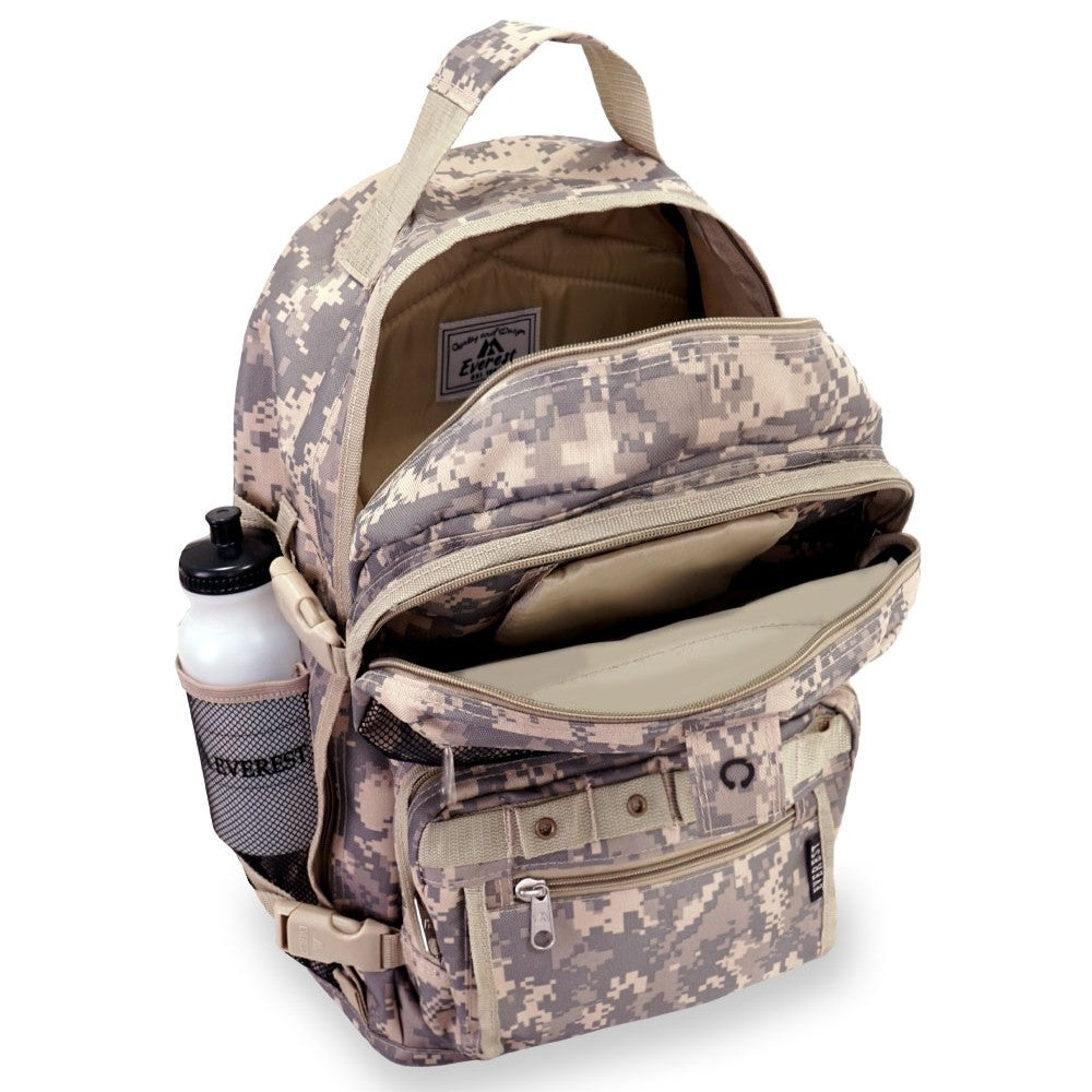 Oversize Digital Camo Backpack featuring padded straps and front zippered pocket in a stylish digital camouflage print.