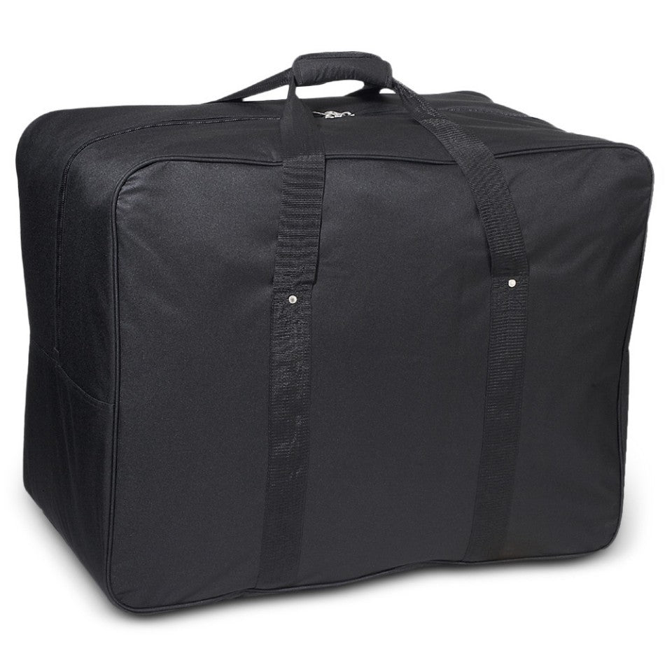 A spacious OVERSIZED CARGO BAG made of durable 600D polyester, featuring a zippered main compartment and a flat front pocket, ideal for travel and storage.