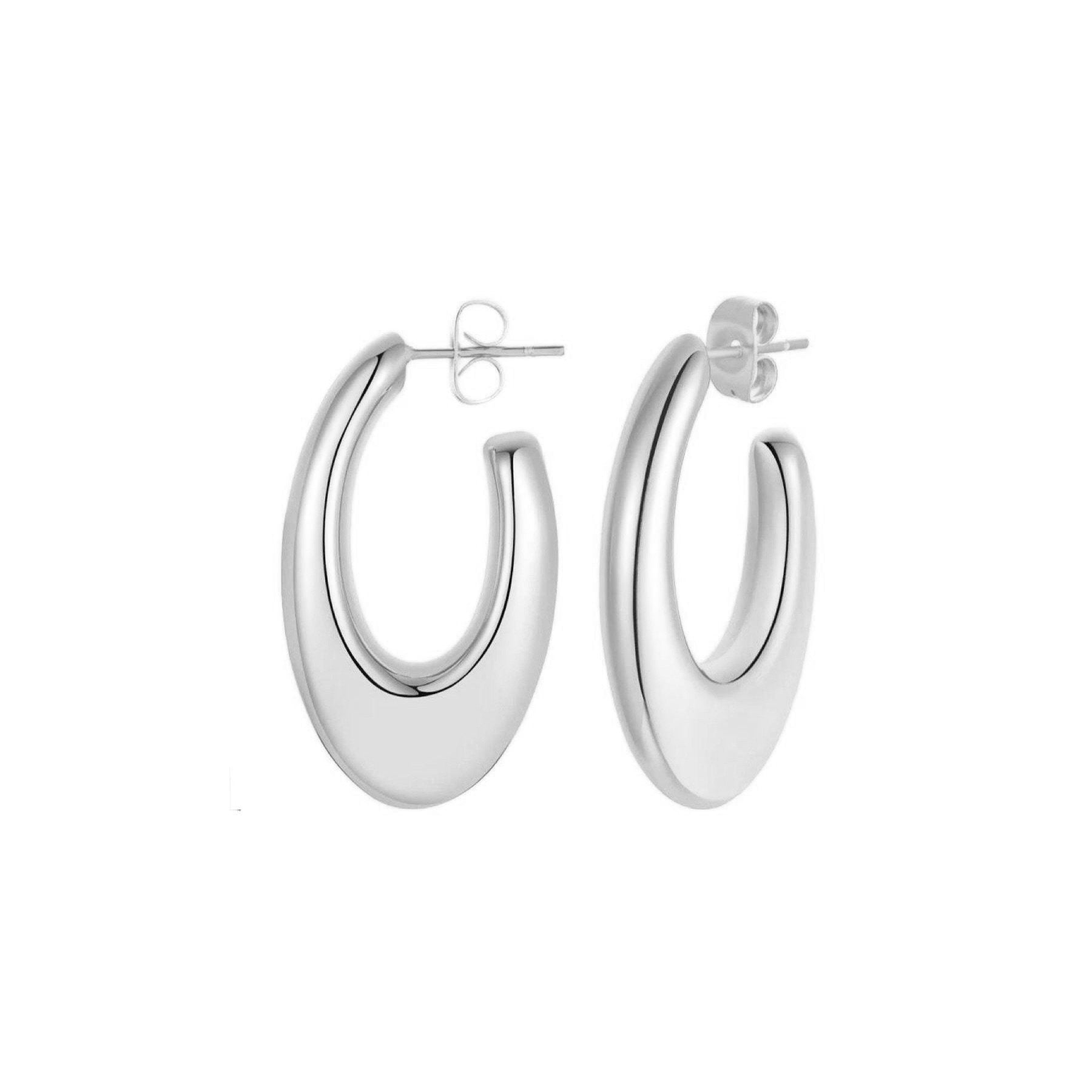 Owen Hoop Small earrings, 18k gold plated, 30mm size, hypoallergenic and tarnish resistant, showcasing elegant design.