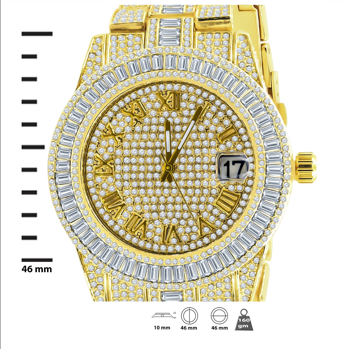 Oyster Crystal Stones Watch Set featuring a minimalist design with sparkling crystals and a Roman numeral dial.