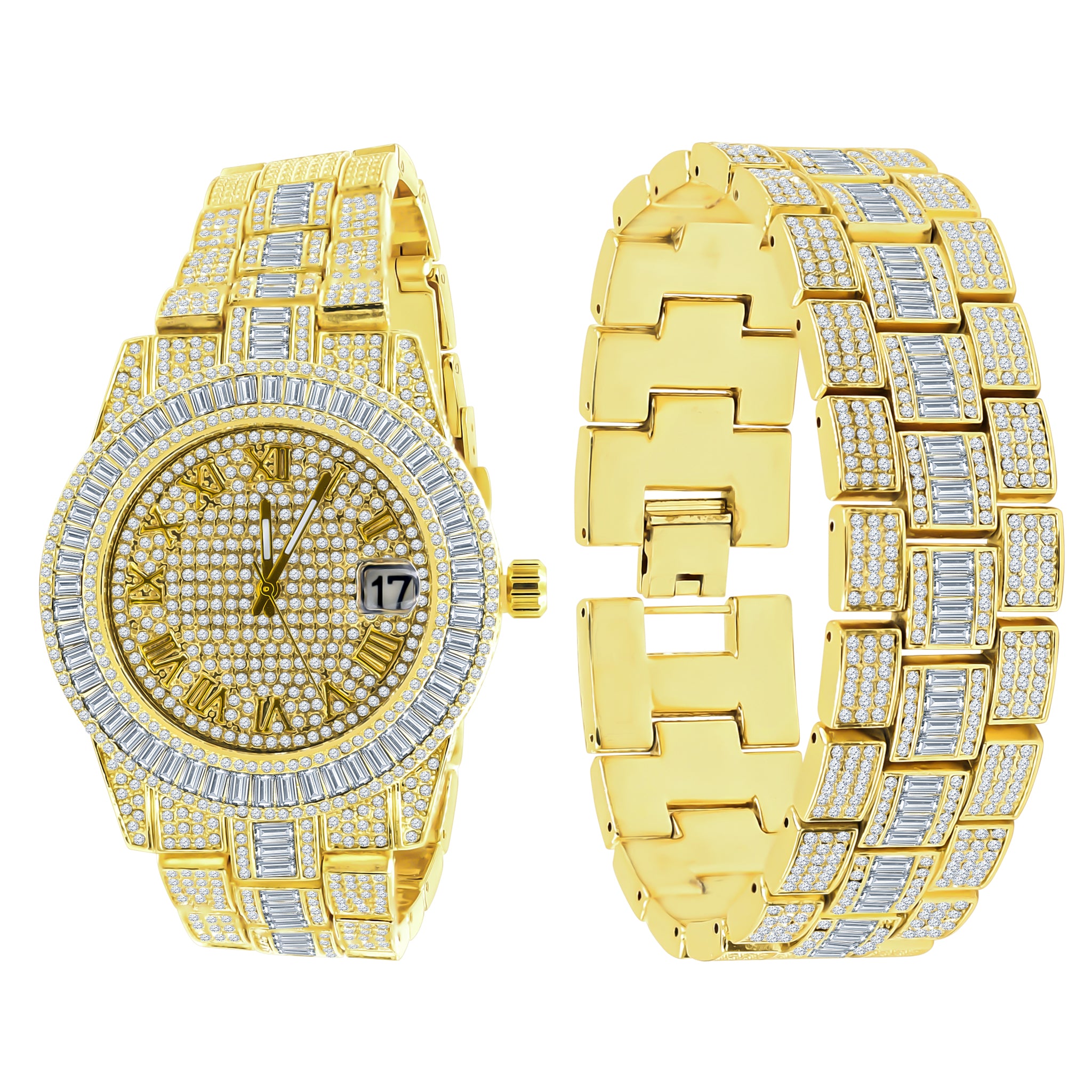 Oyster Crystal Stones Watch Set featuring a minimalist design with sparkling crystals and a Roman numeral dial.