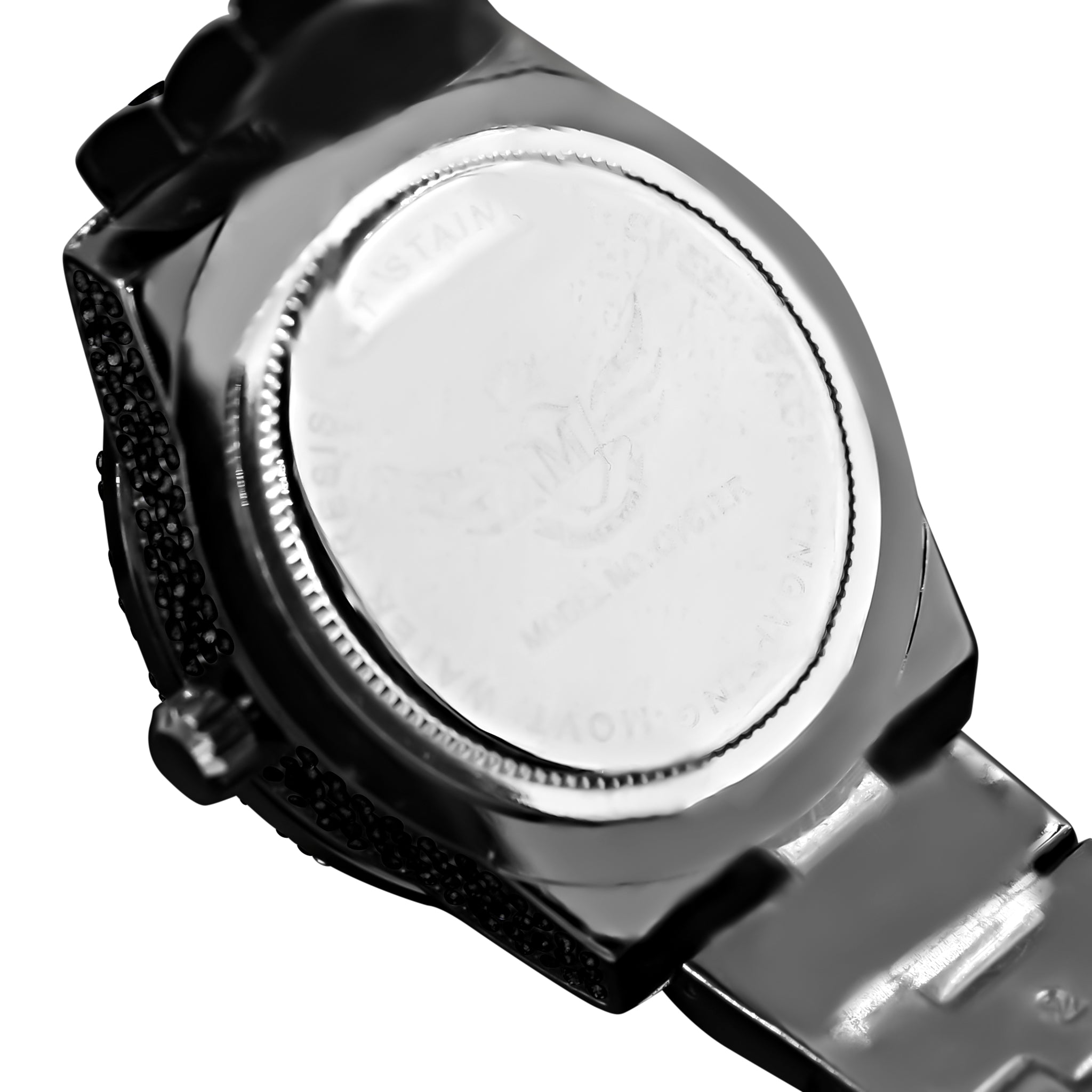 Oyster Hip Hop Metal Watch featuring a crystal bezel and adjustable metal band, showcasing luxury and modern design.