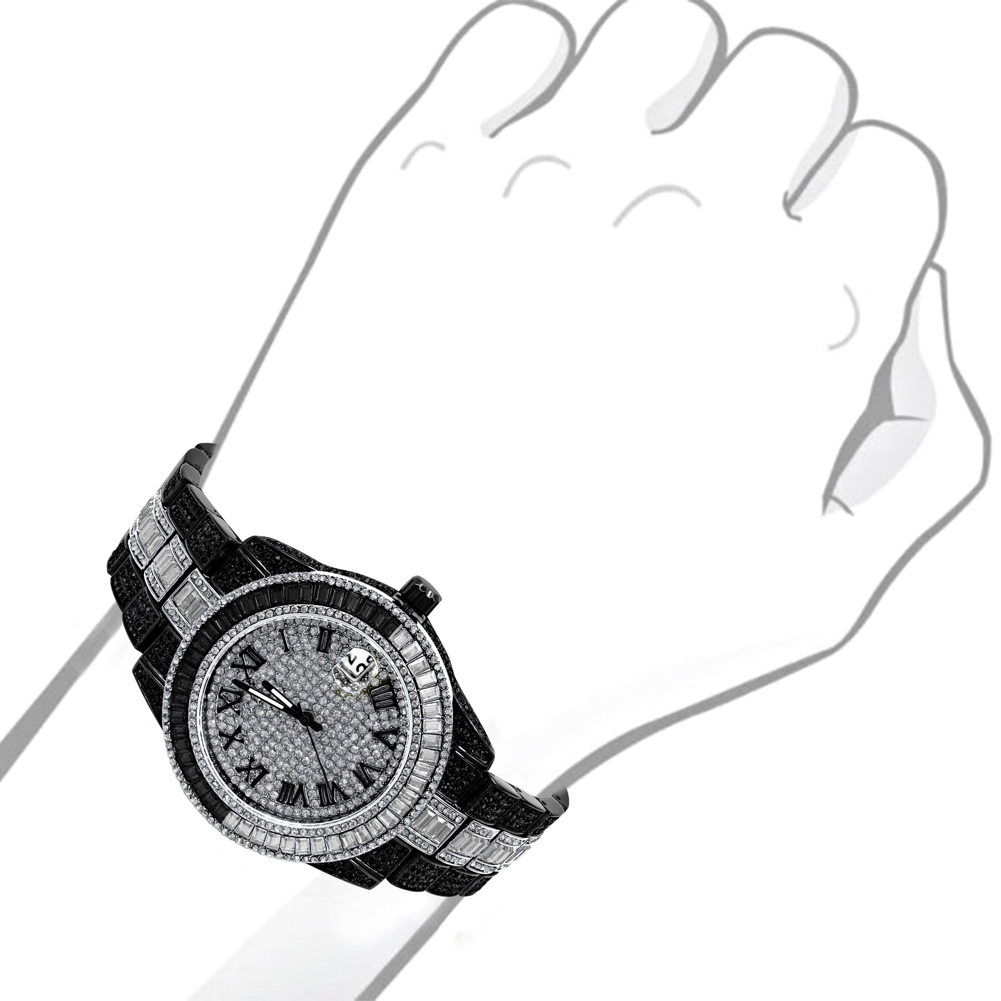 Oyster Hip Hop Metal Watch featuring a crystal bezel and adjustable metal band, showcasing luxury and modern design.