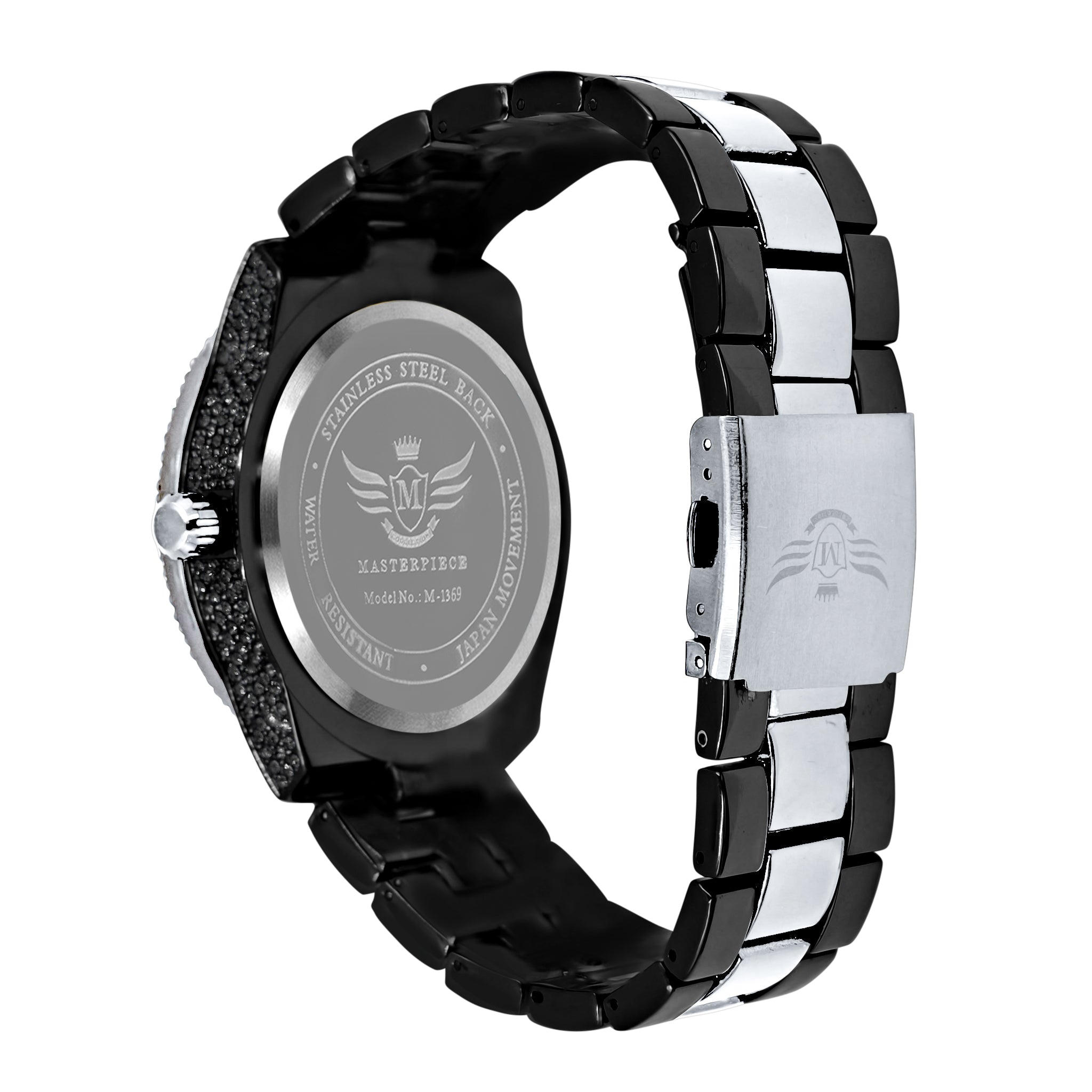 Oyster Hip Hop Metal Watch featuring a crystal bezel and adjustable metal band, showcasing luxury and modern design.