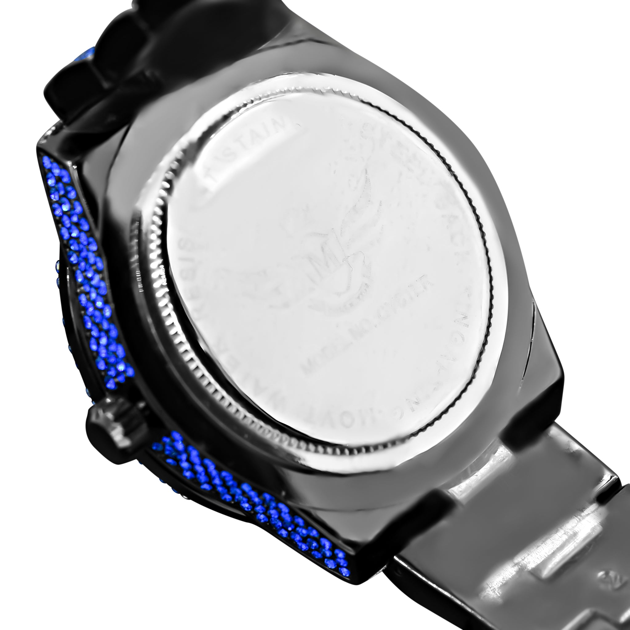 Oyster Hip Hop Metal Watch featuring a crystal bezel and metal band, showcasing intricate stone designs.