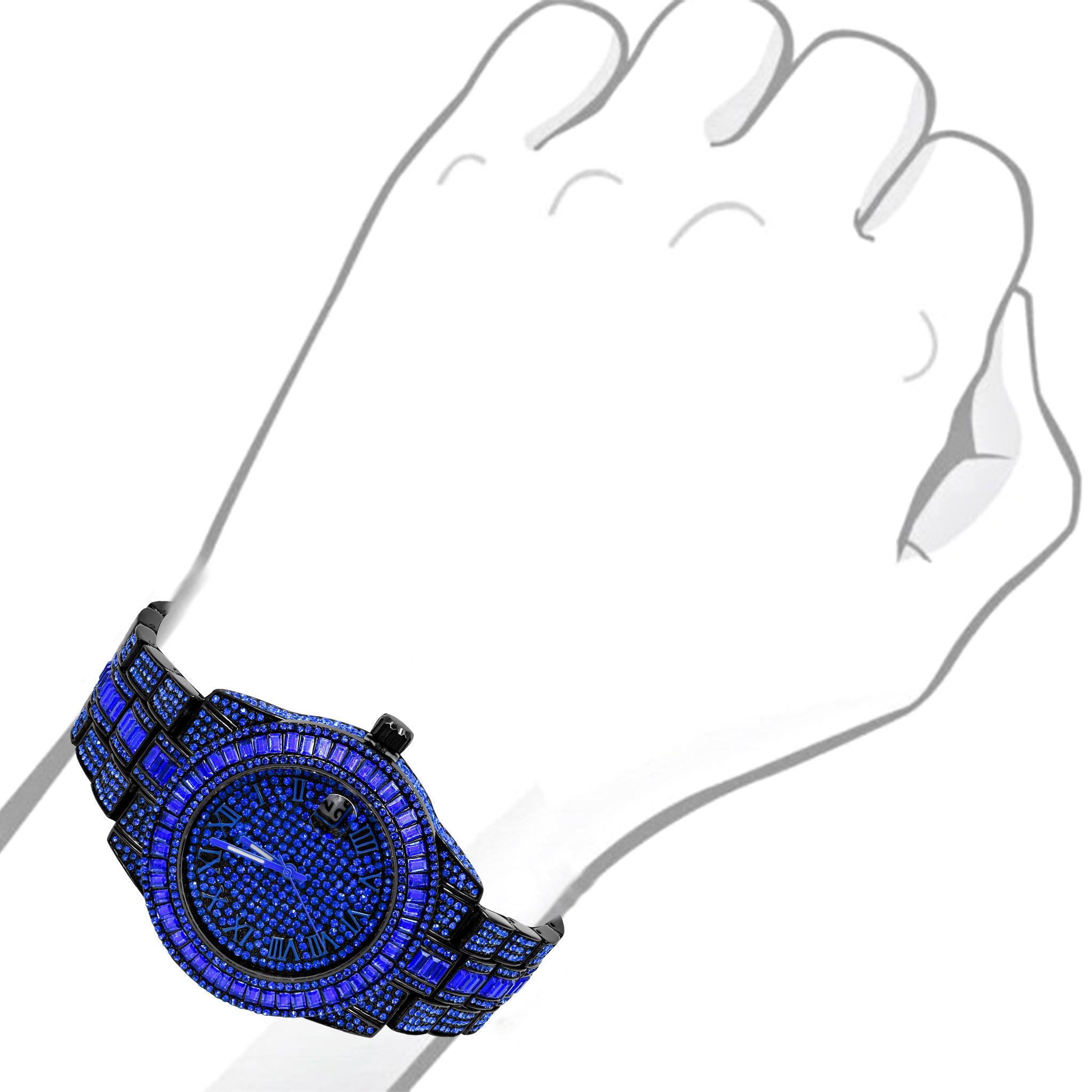 Oyster Hip Hop Metal Watch featuring a crystal bezel and metal band, showcasing intricate stone designs.