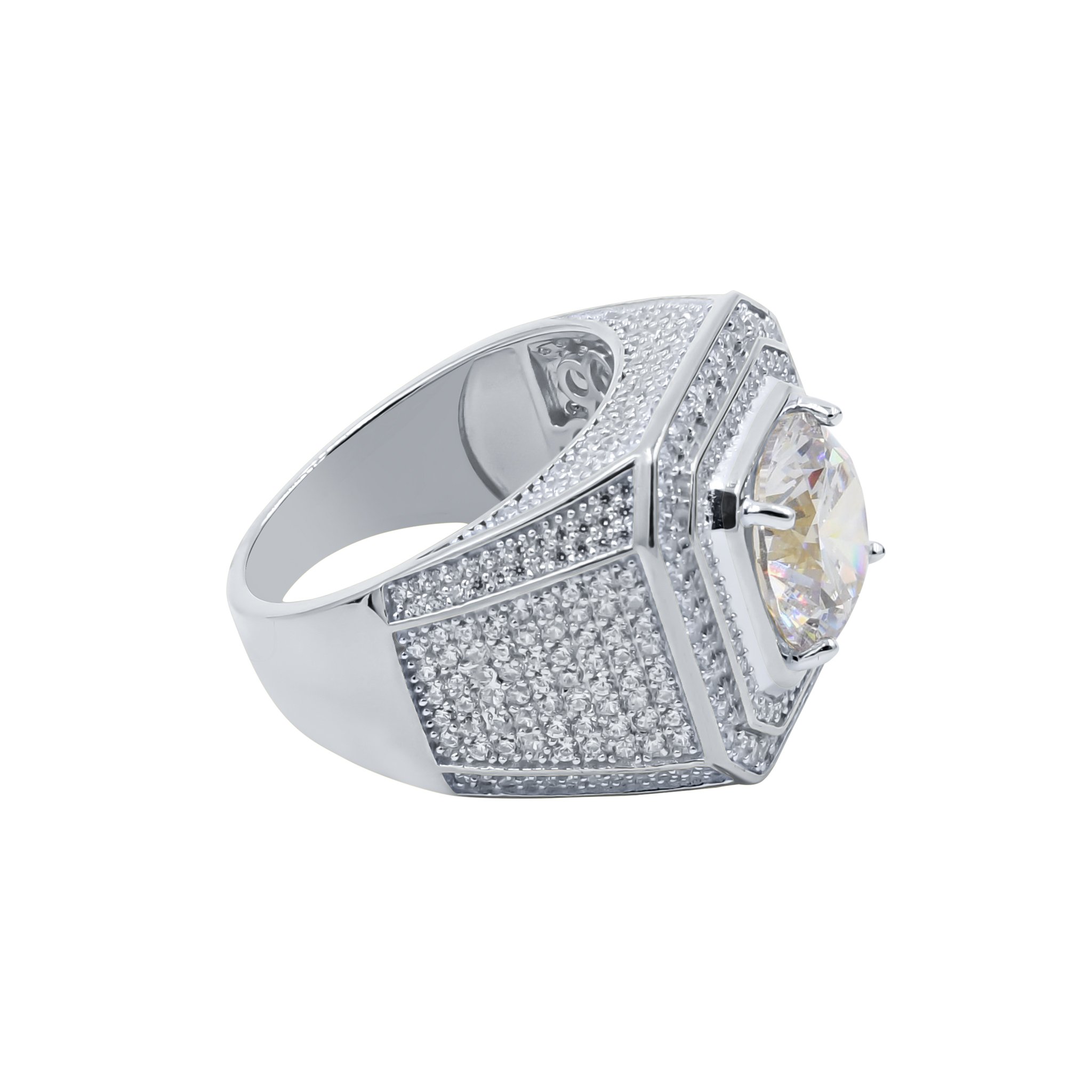 Palatial Silver Ring featuring micro cubic zirconia stones in a Baroque style design, crafted from 925 Sterling Silver.