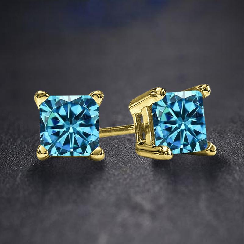 PALAZO Aqua CZ Earring featuring a square princess cut design with sparkling cubic zirconia in a solid copper setting.