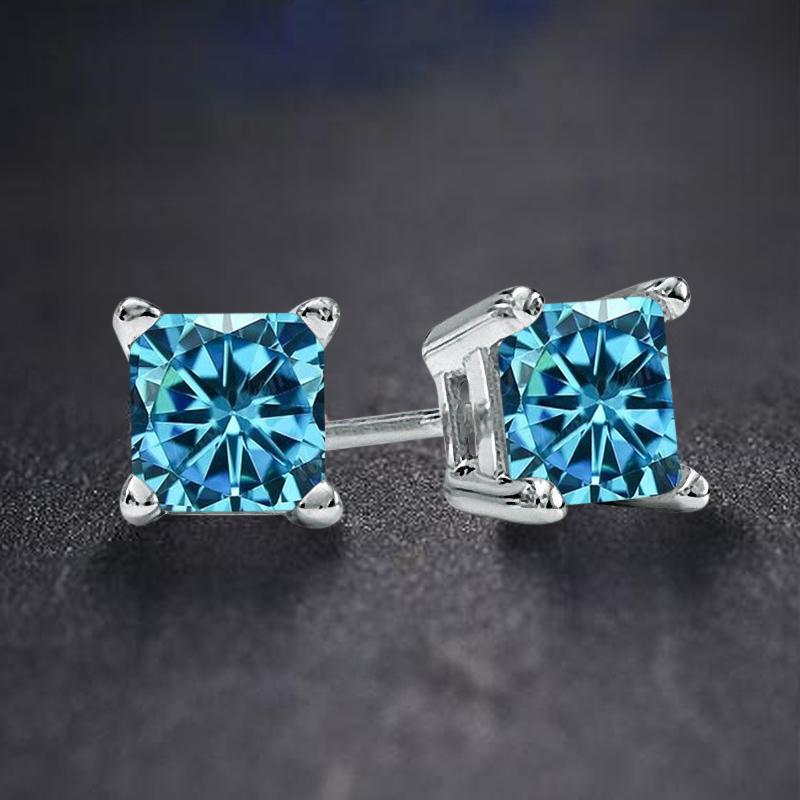 PALAZO Aqua CZ Earring featuring a square princess cut design with sparkling cubic zirconia in a solid copper setting.