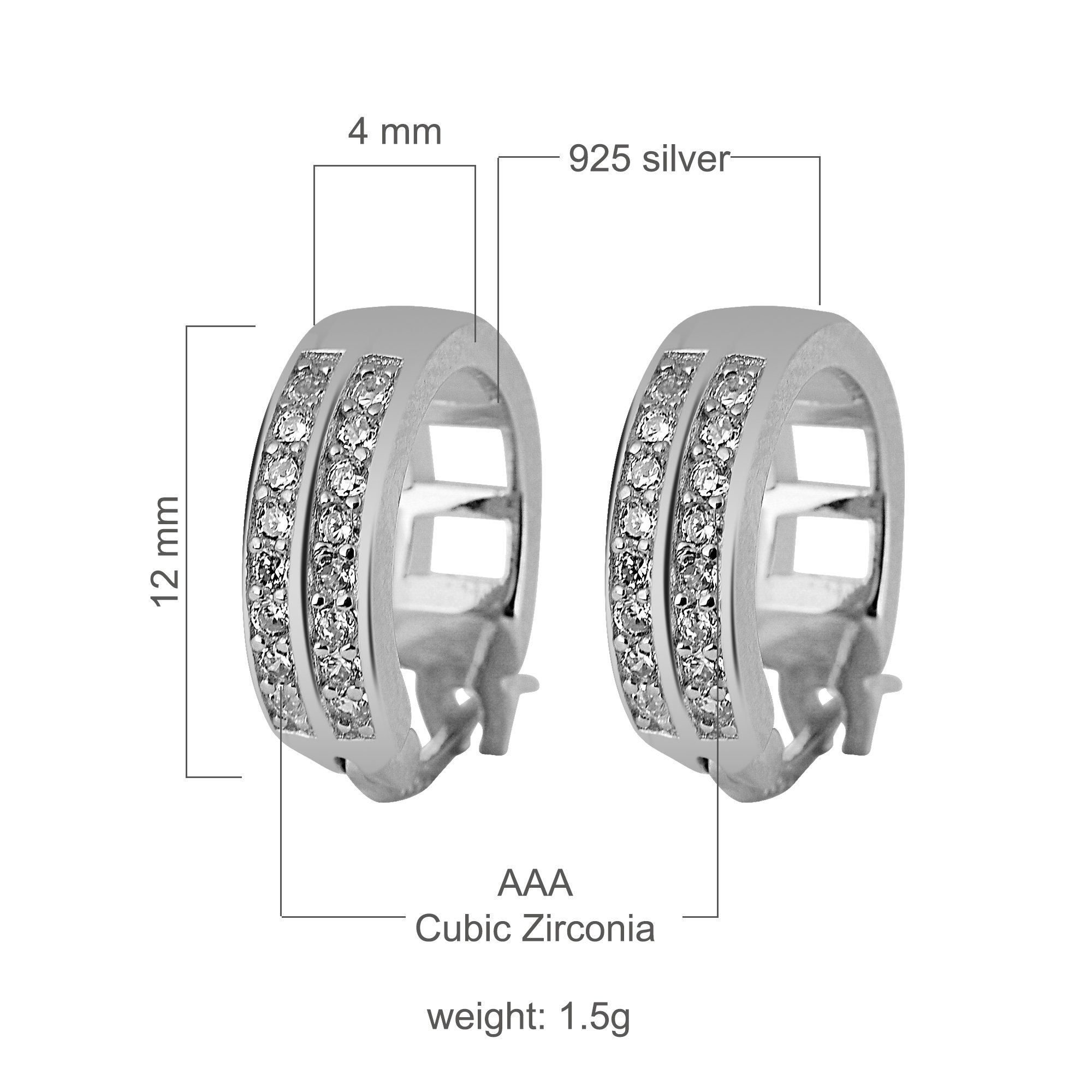 PARAGON 925 Earrings featuring unique square hoop design with cubic zirconia stones, crafted from sterling silver.